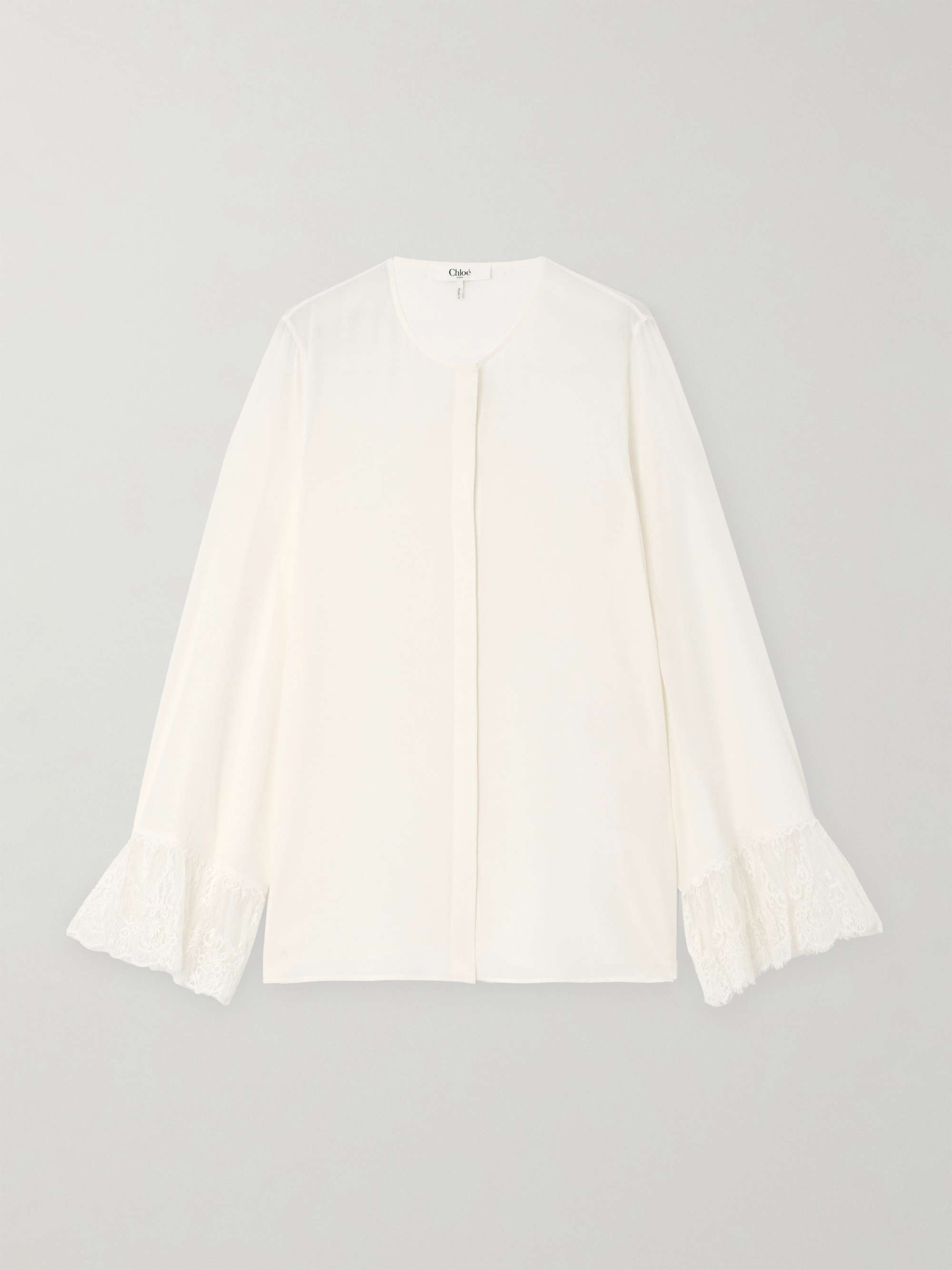 Lace-trimmed silk crepe de chine shirt view