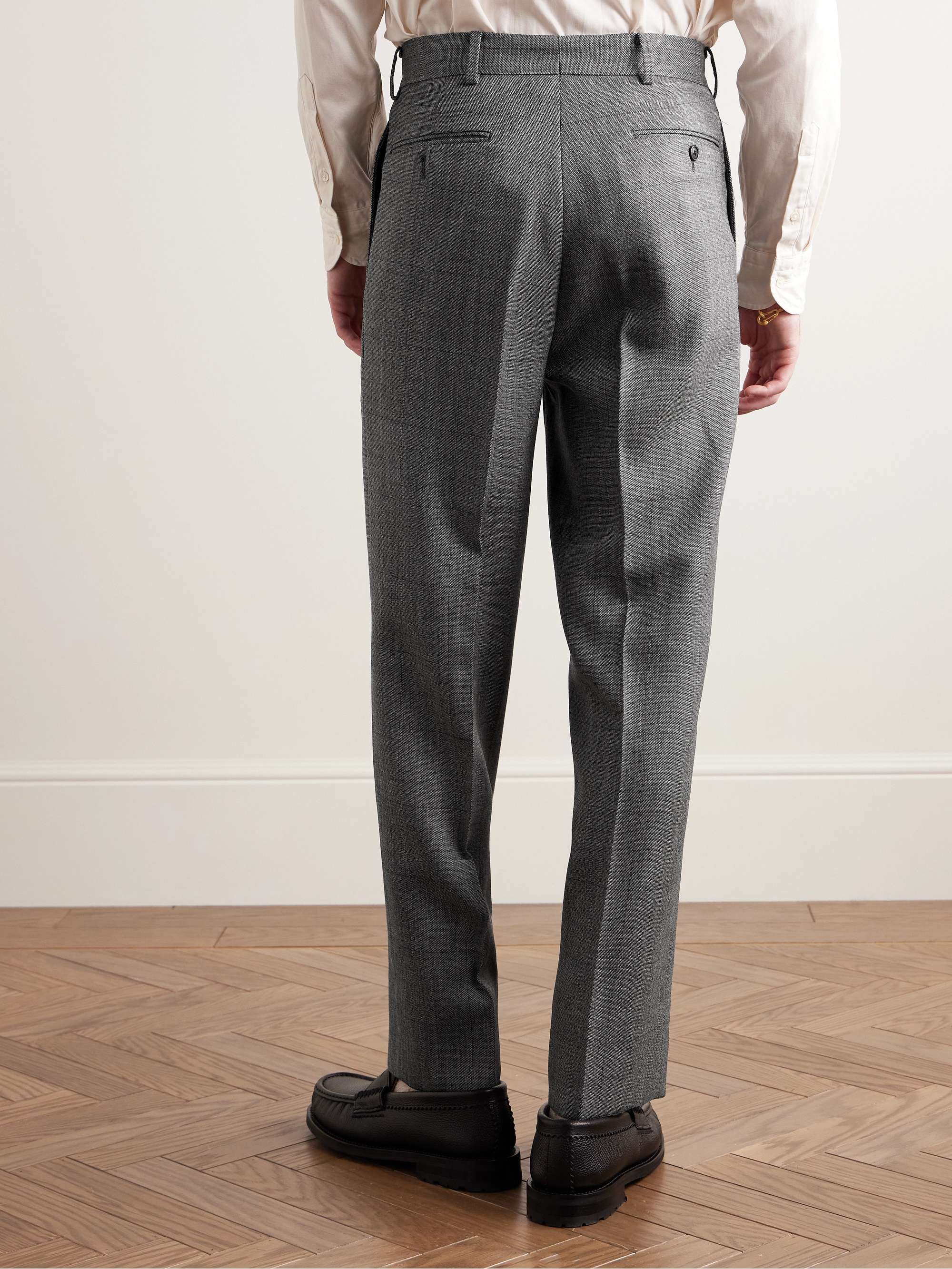 Manhattan Straight-Leg Pleated Checked Wool-Gabardine Trousers view