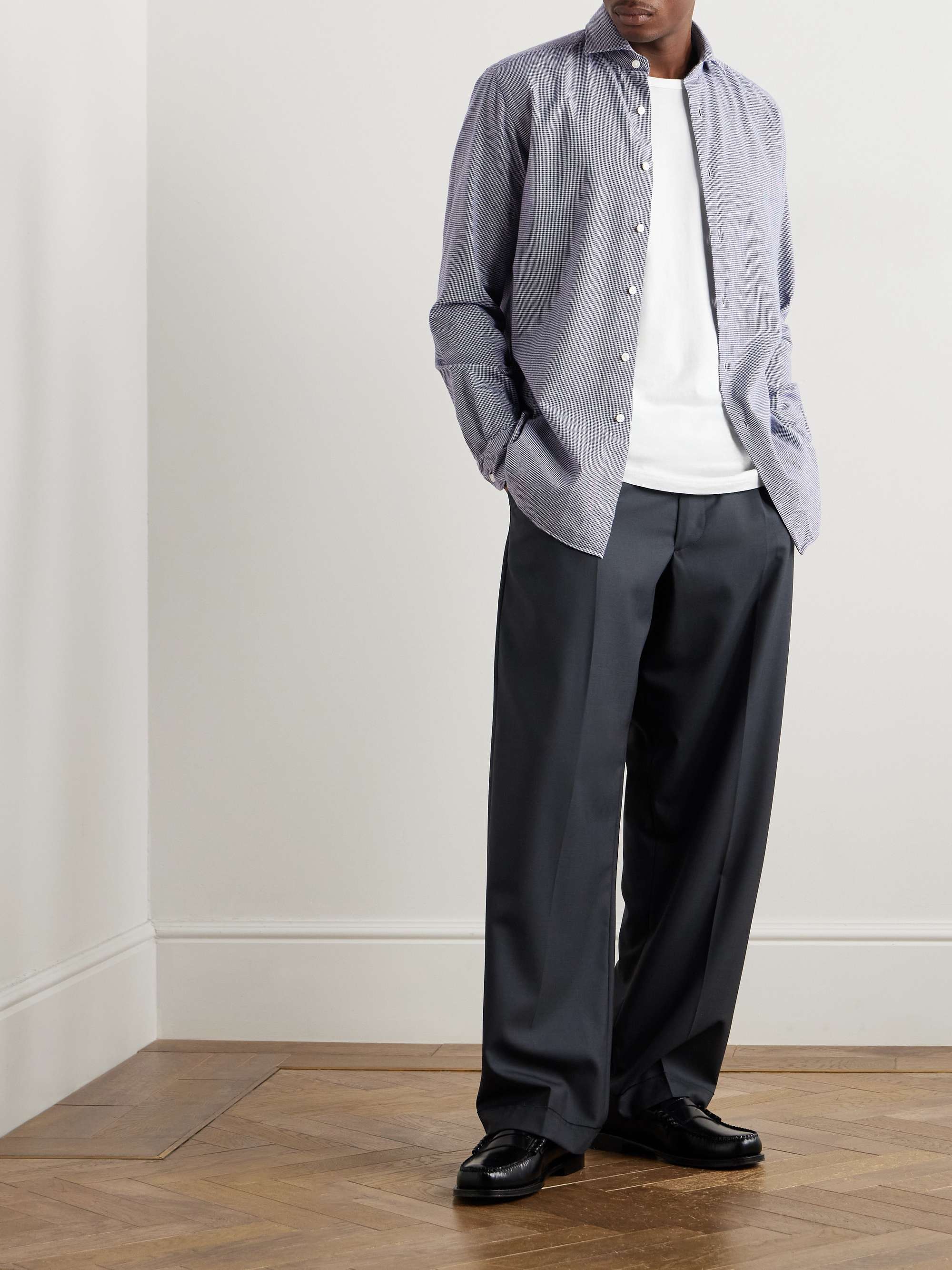 Glanshirt Cutaway-Collar Houndstooth Cotton-Flannel Shirt view