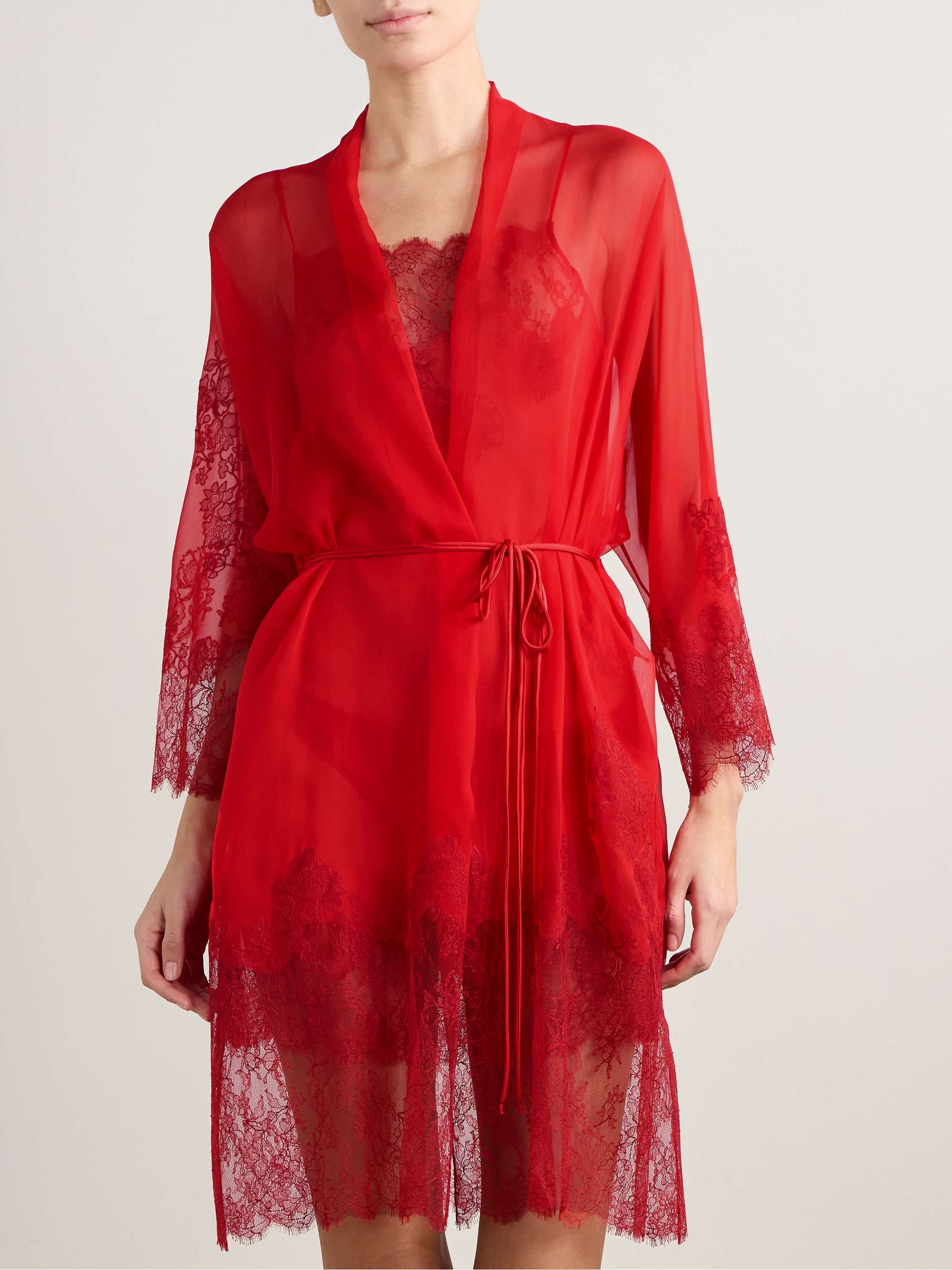 Lace-trimmed silk-chiffon robe view