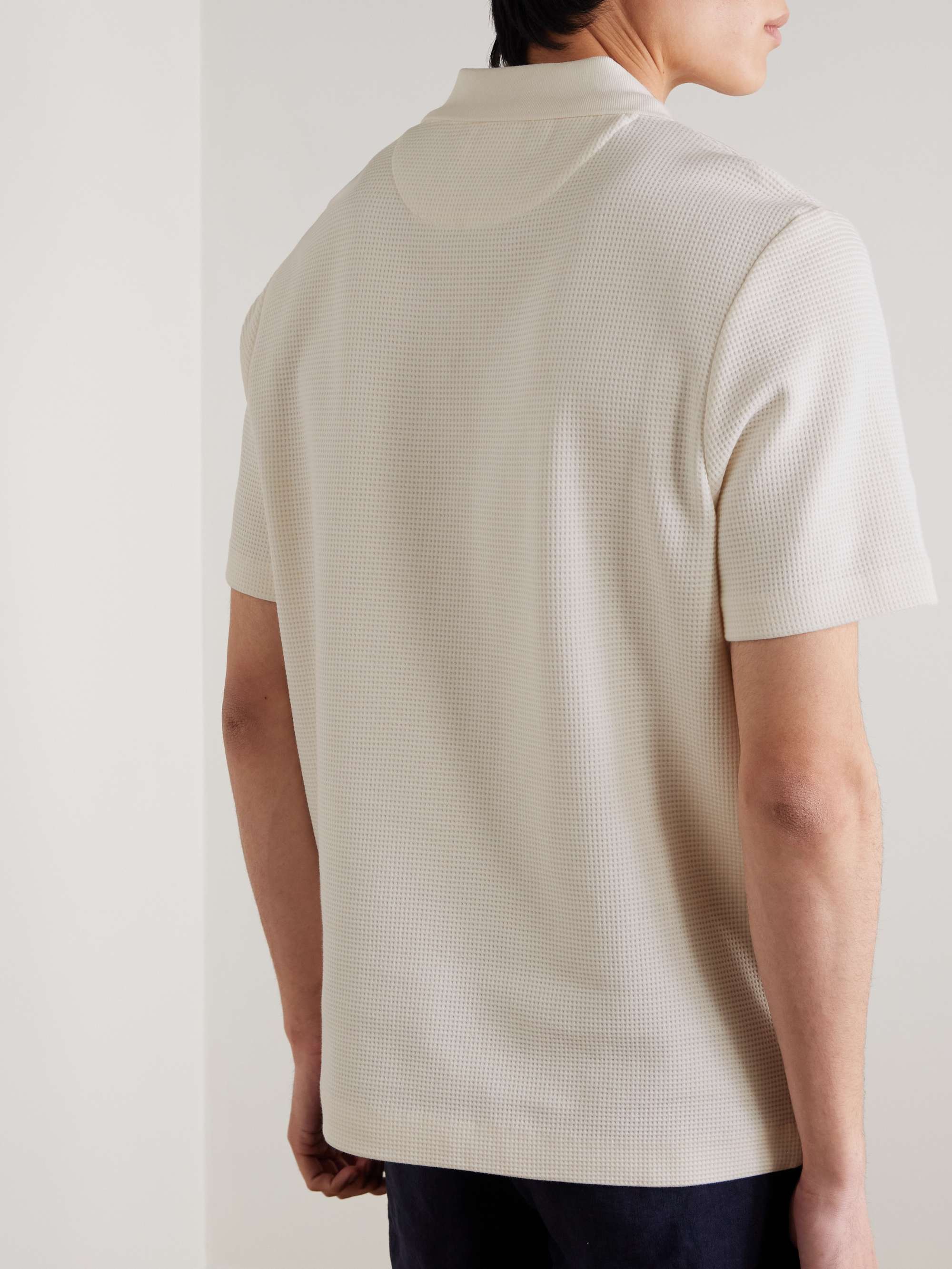 Jonny Open-Collar Waffle-Knit Organic Cotton Polo Shirt view