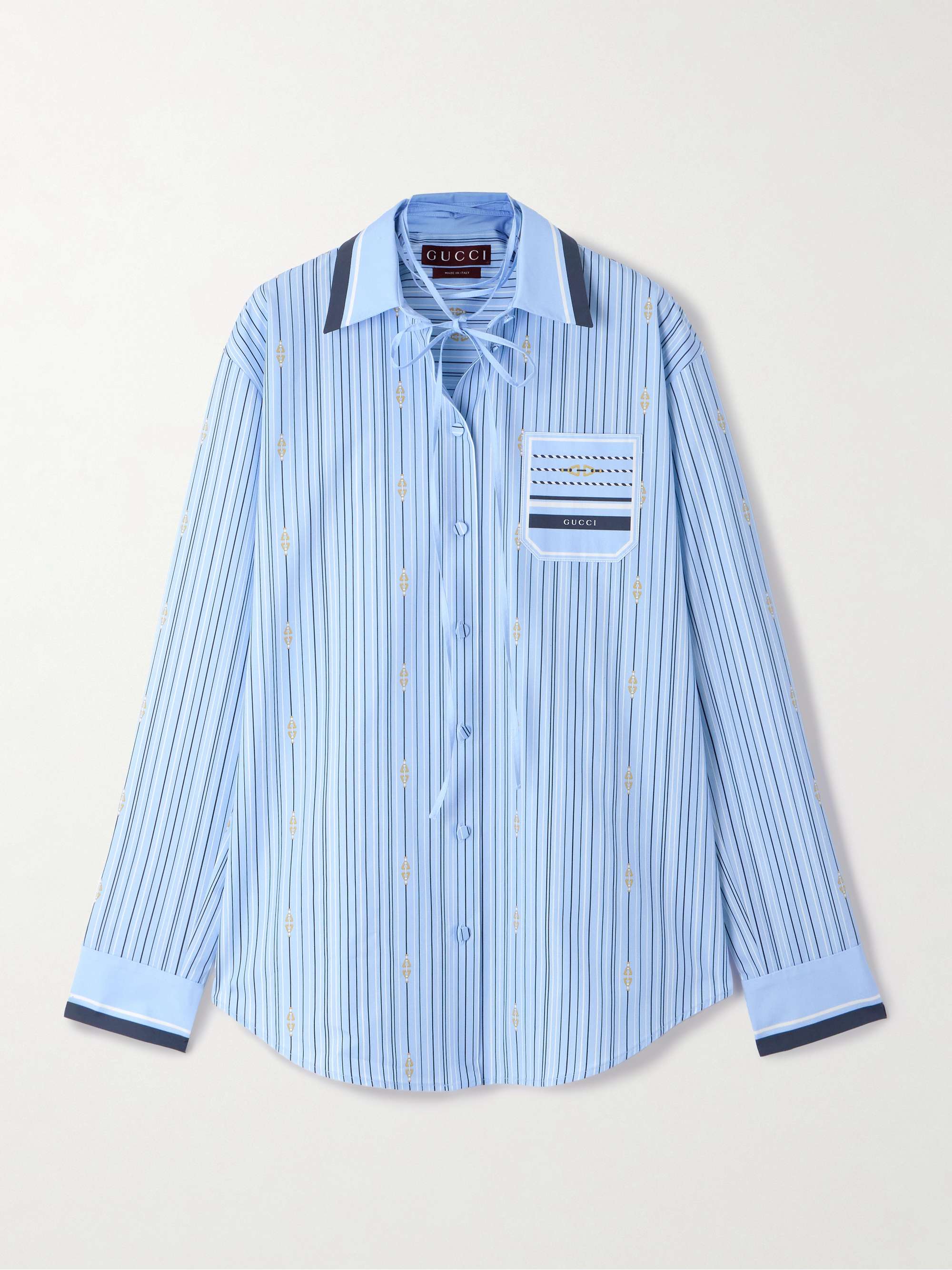 Tie-neck printed cotton-poplin shirt view