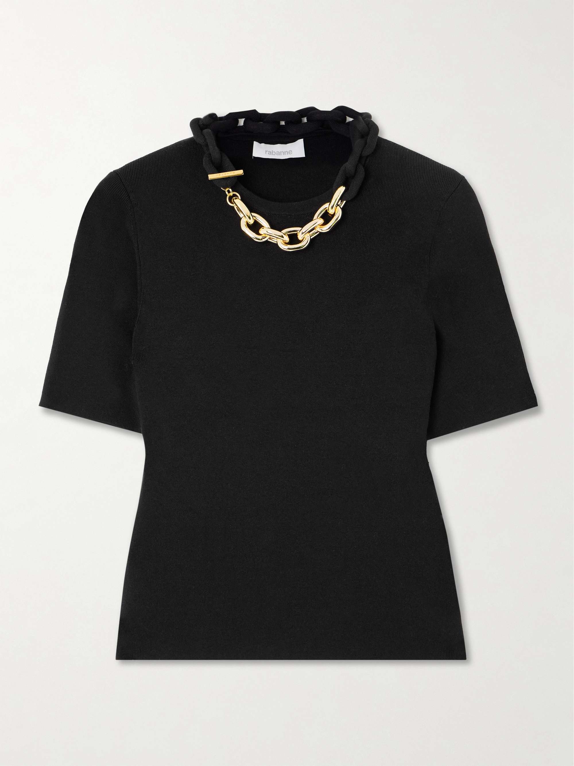 Cropped chain-embellished cotton T-shirt view