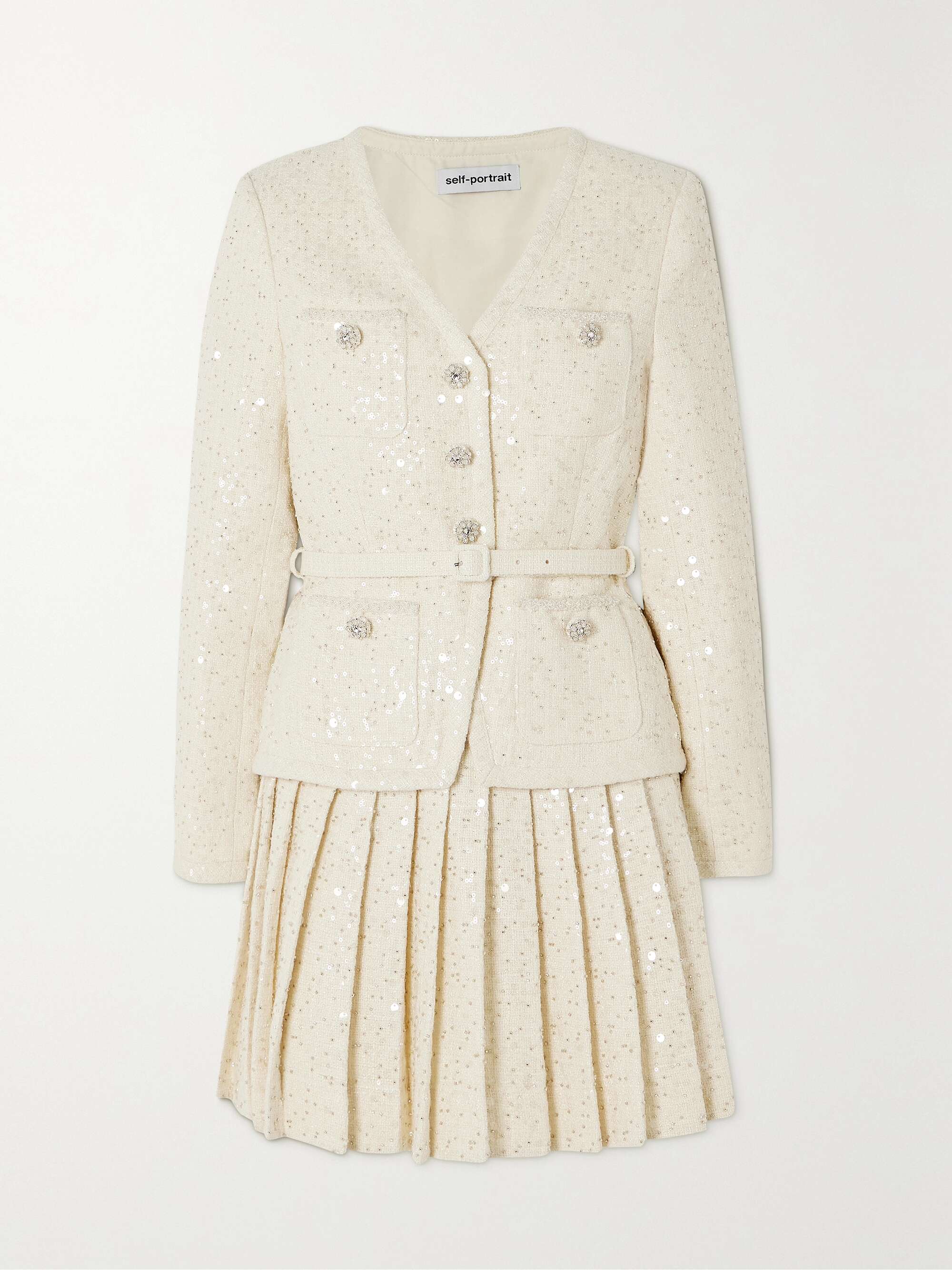 Belted embellished bouclé mini dress view