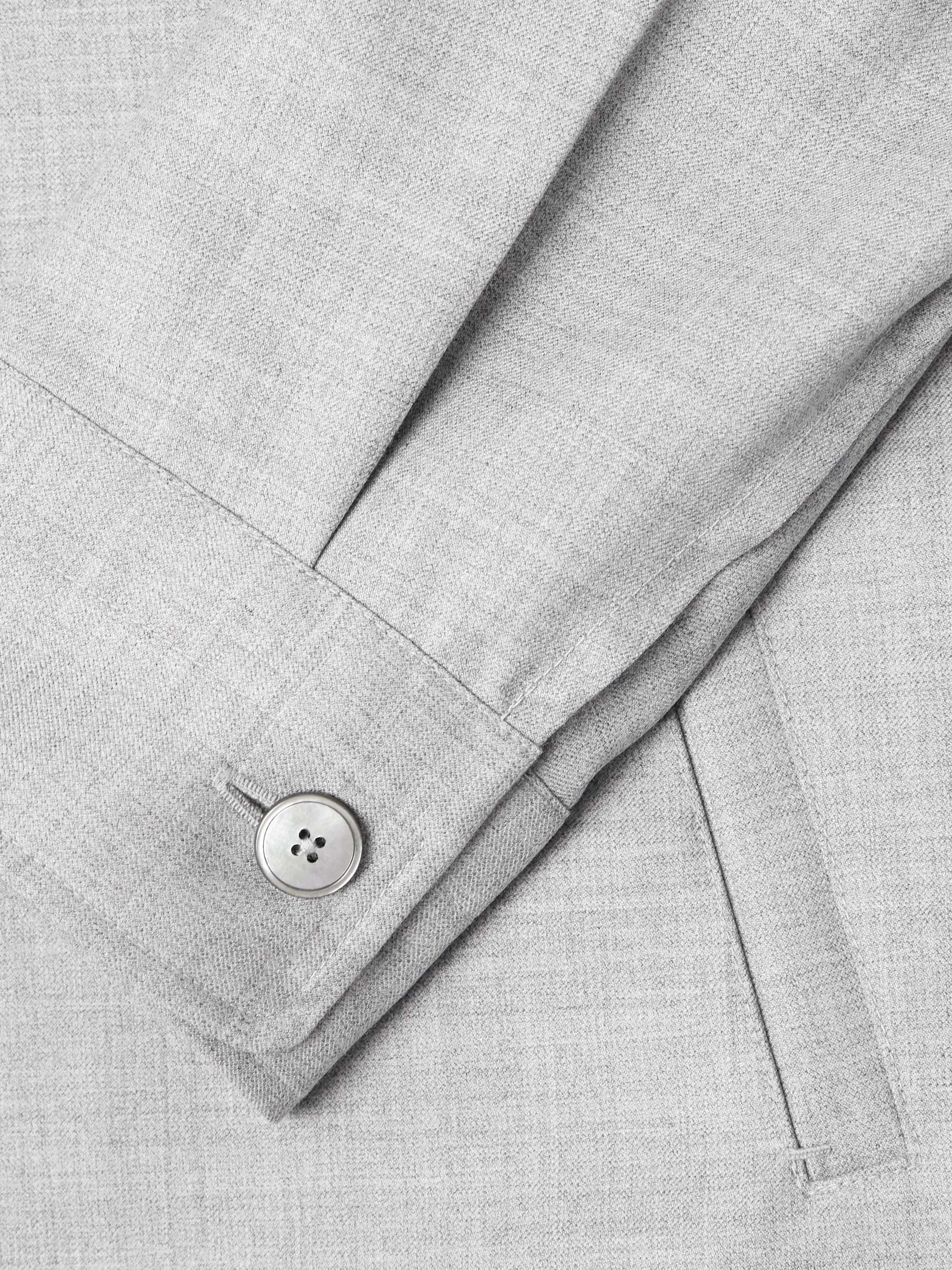 Logo-Appliquéd Leather-Trimmed Wool-Gabardine Harrington Jacket view