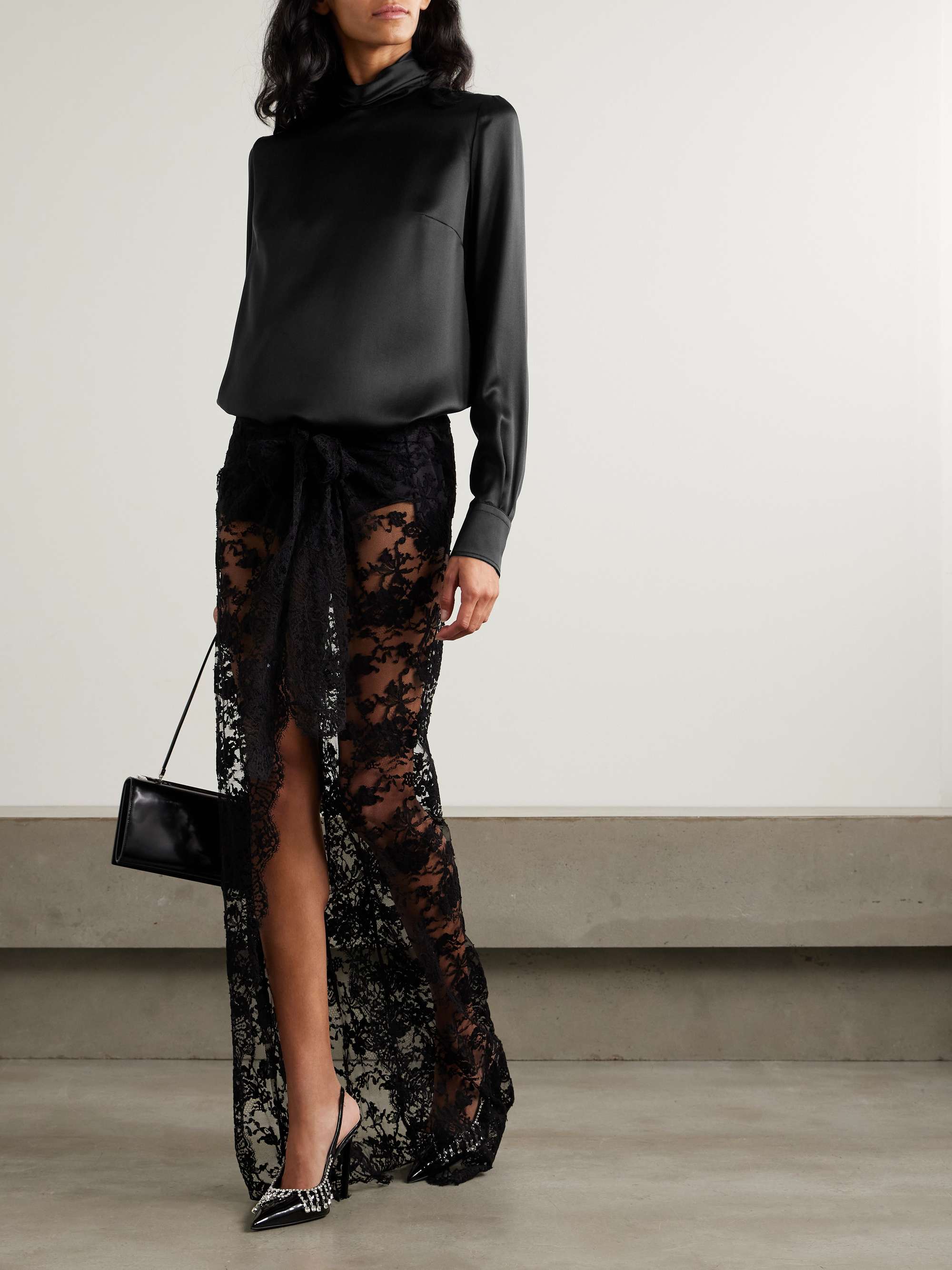 Silk-satin turtleneck top view