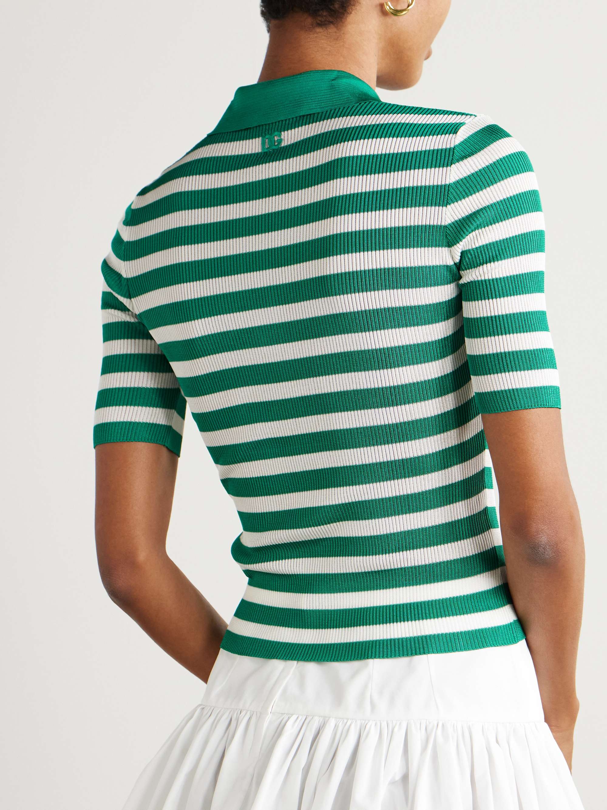 Striped ribbed-knit polo shirt view