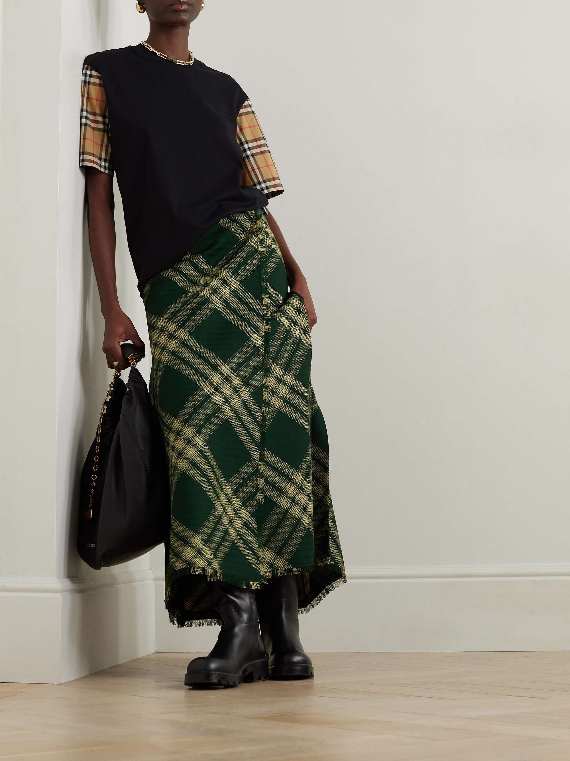 + NET SUSTAIN checked poplin-trimmed cotton-jersey T-shirt view