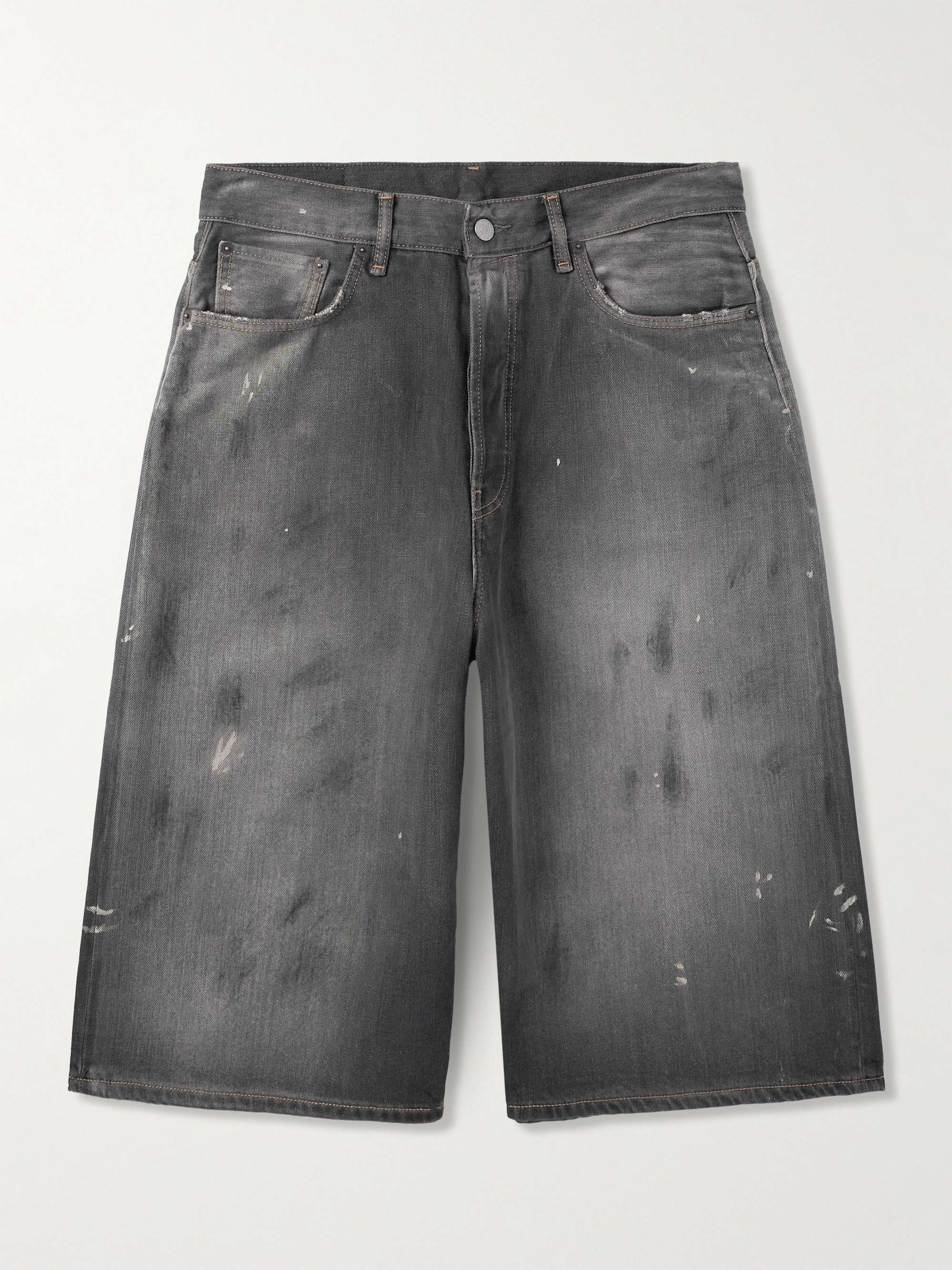 Judda Wide-Leg Distressed Paint-Splattered Denim Shorts view
