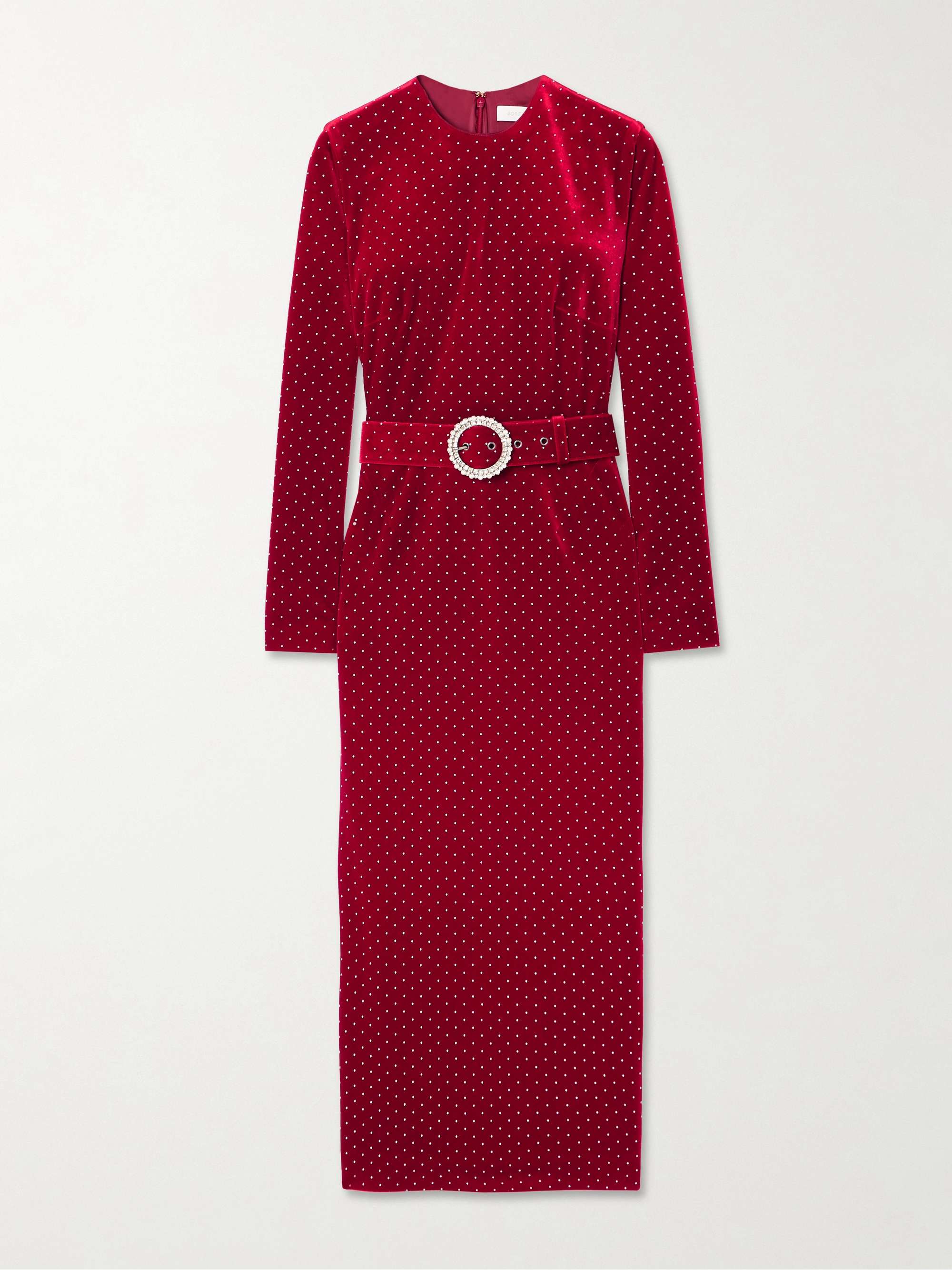 Kiara belted crystal-embellished stretch-velvet midi dress view