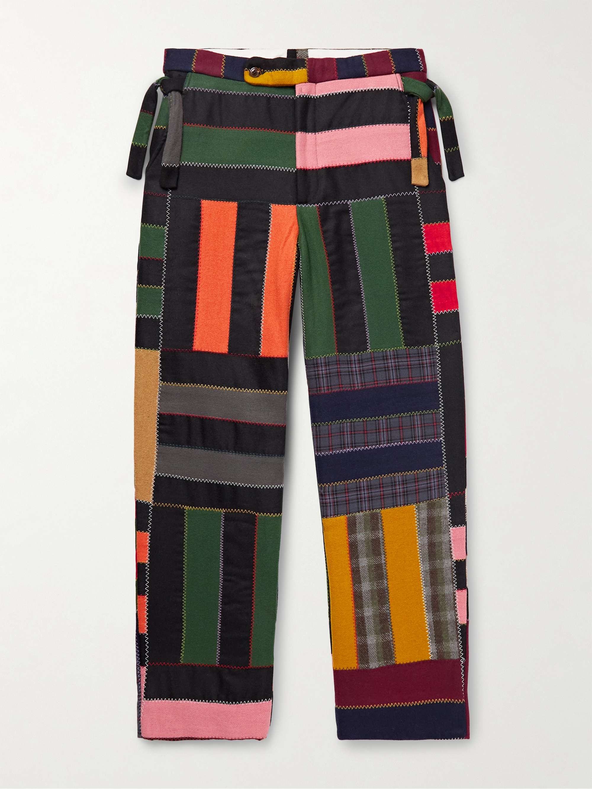 Straight-Leg Patchwork Checked Wool-Blend Trousers view
