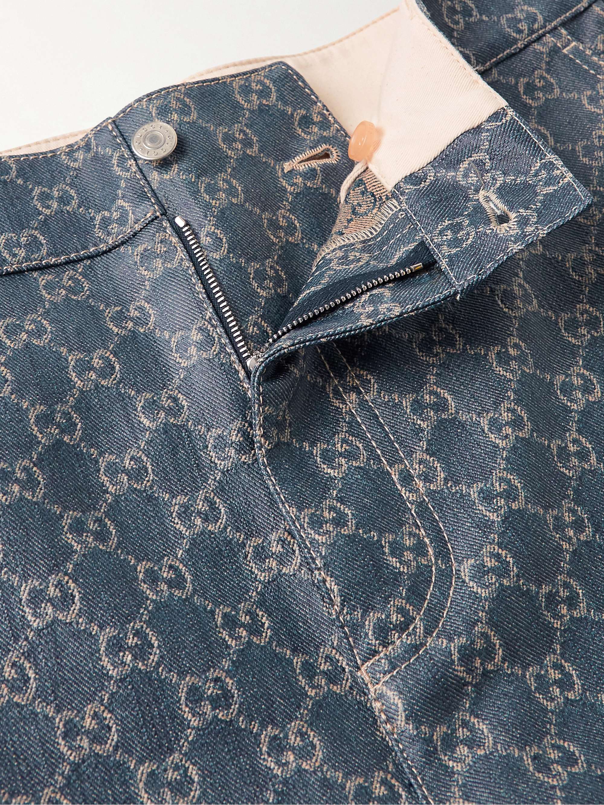 Straight-Leg Logo-Jacquard Coated Cargo Jeans view