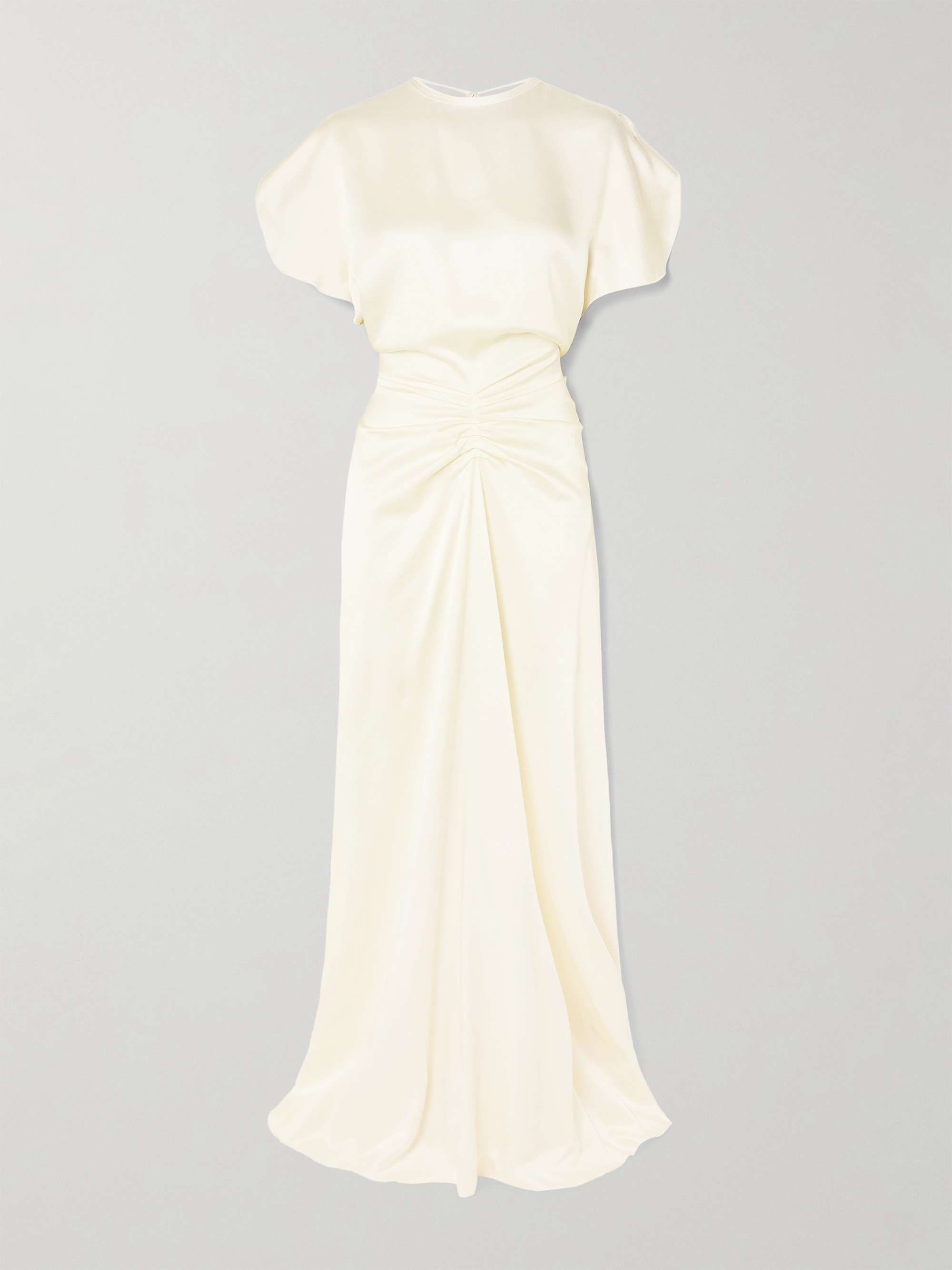 Gathered open-back satin maxi dress view