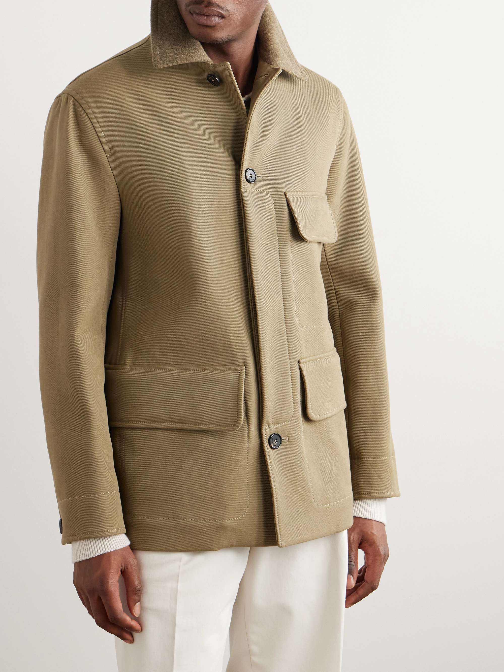 Barth Caban Felt and Leather-Trimmed Cotton-Gabardine Jacket view