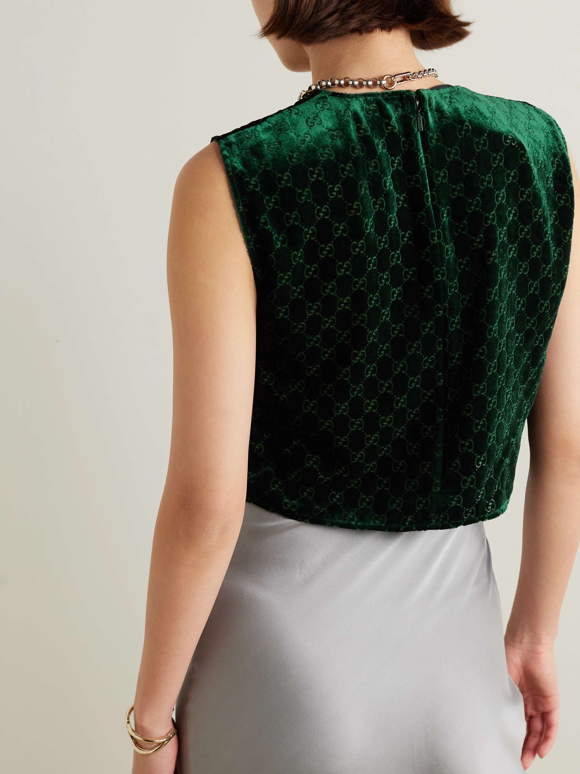 Cropped devoré-velvet top view