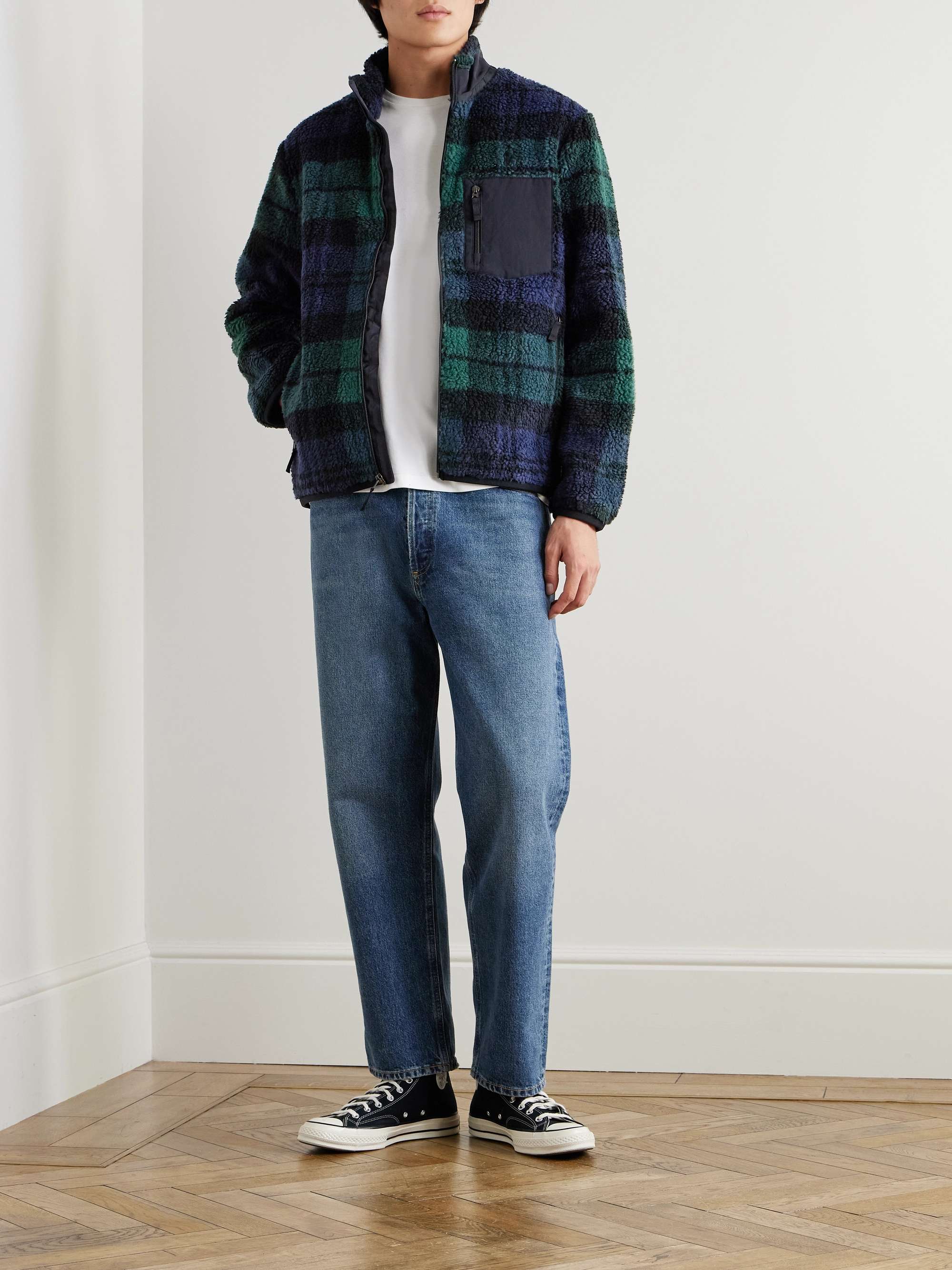 Shell-Trimmed Checked Fleece Jacket view
