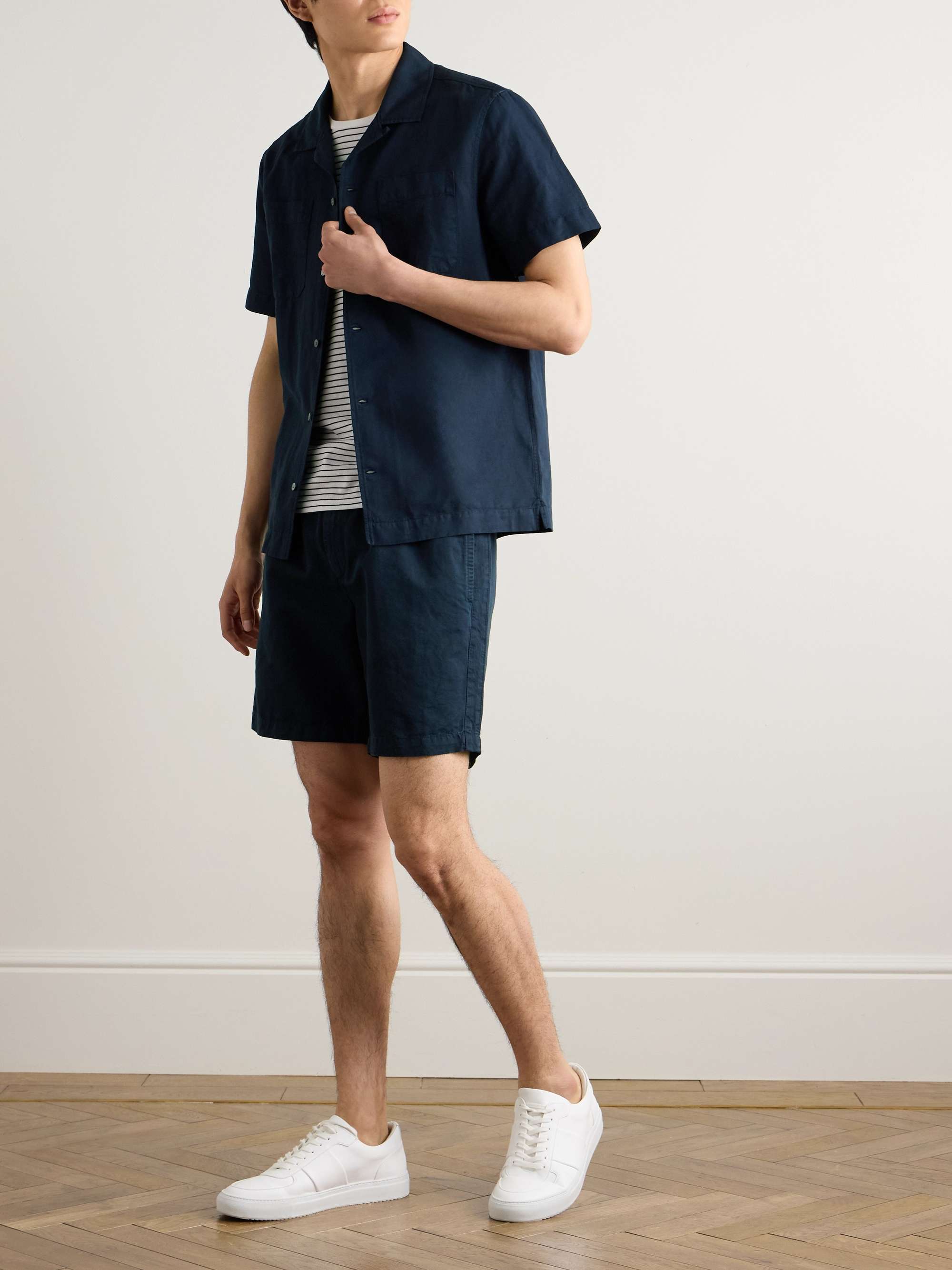 Straight-Leg Cotton and Linen-Blend Drawstring Shorts view