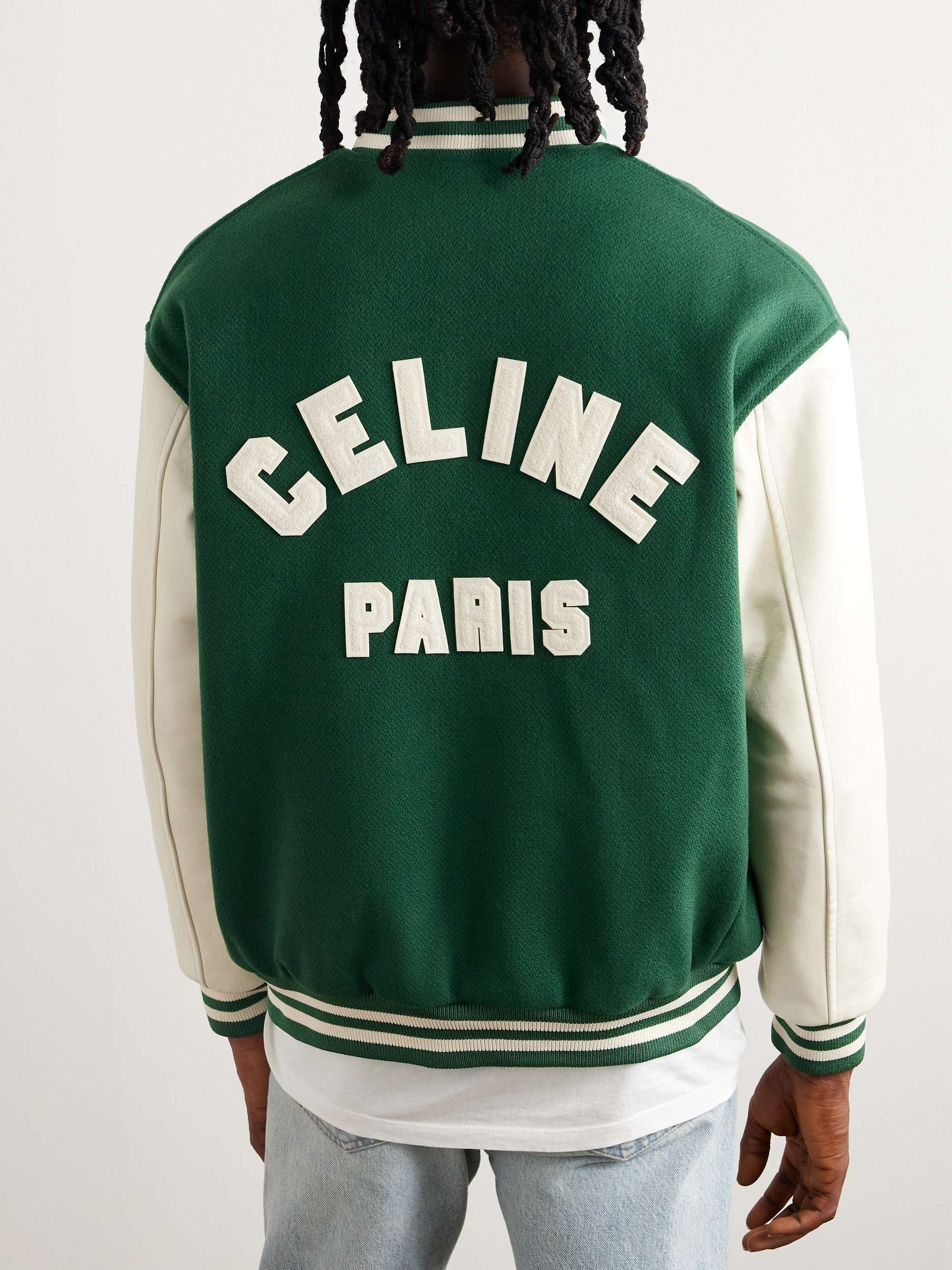 Teddy Logo-Appliquéd Wool-Blend and Leather Varsity Jacket view