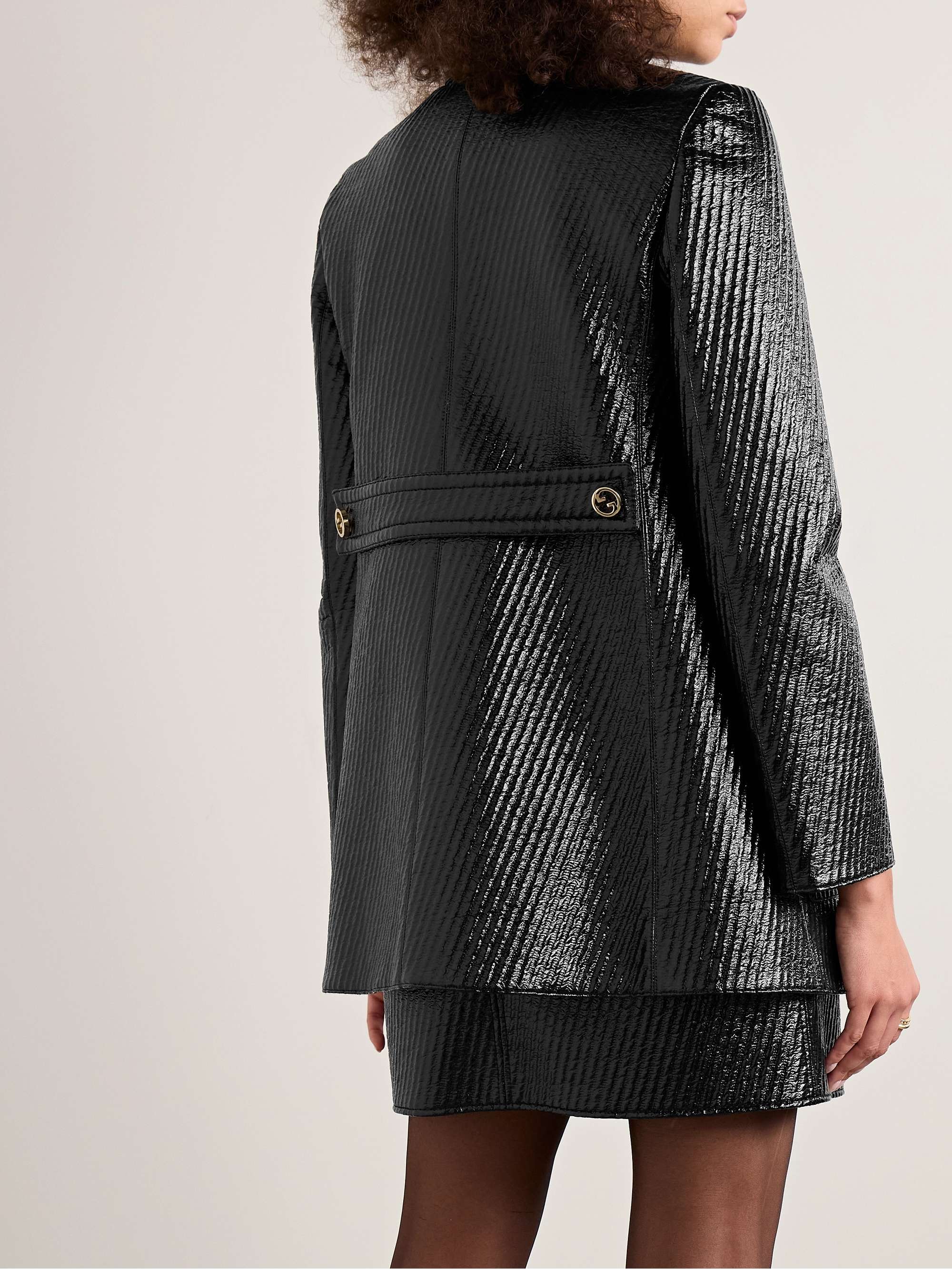 Double-breasted quilted coated wool-blend jacket view