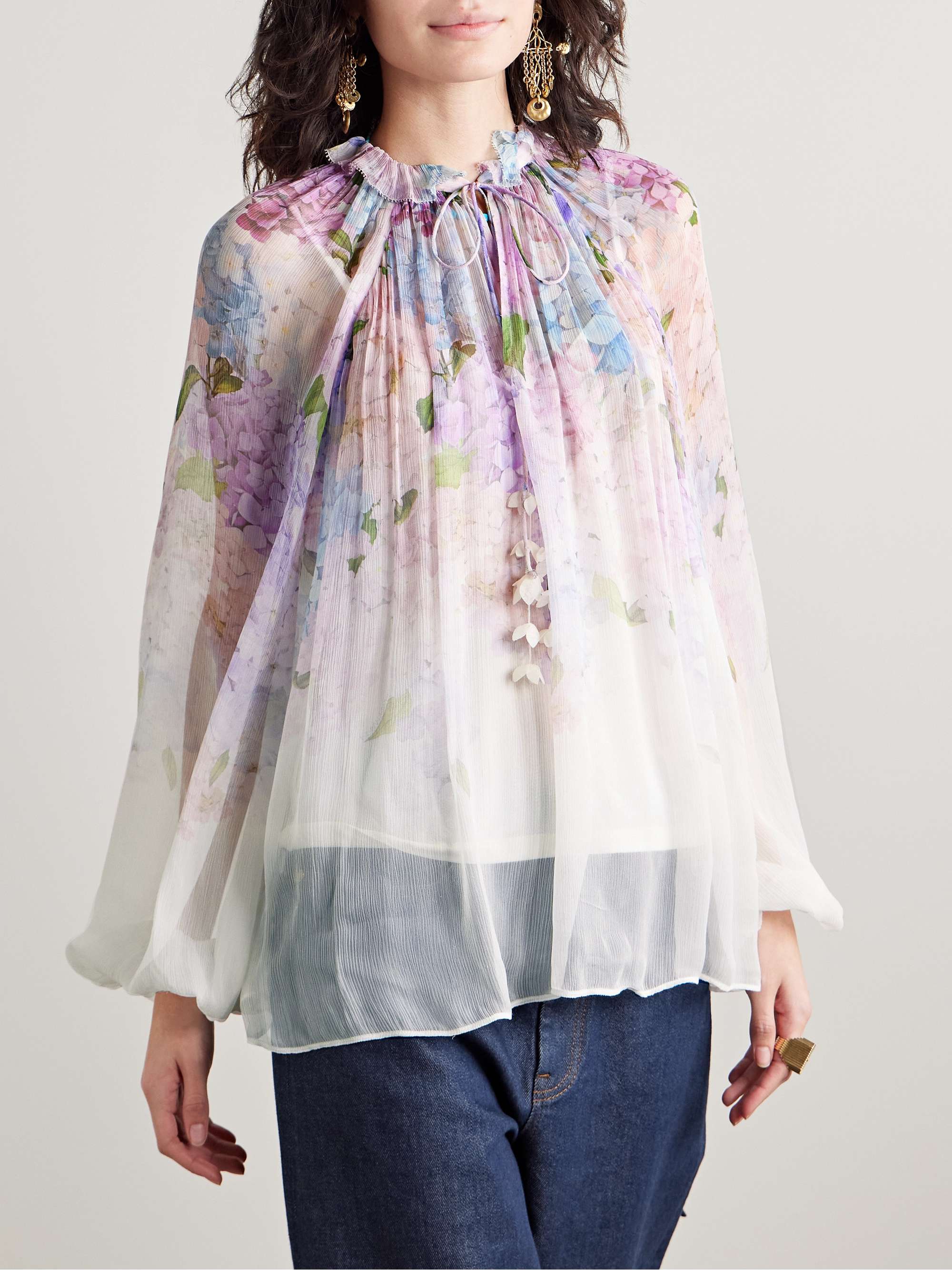 Dawning pleated floral-print crepon blouse view