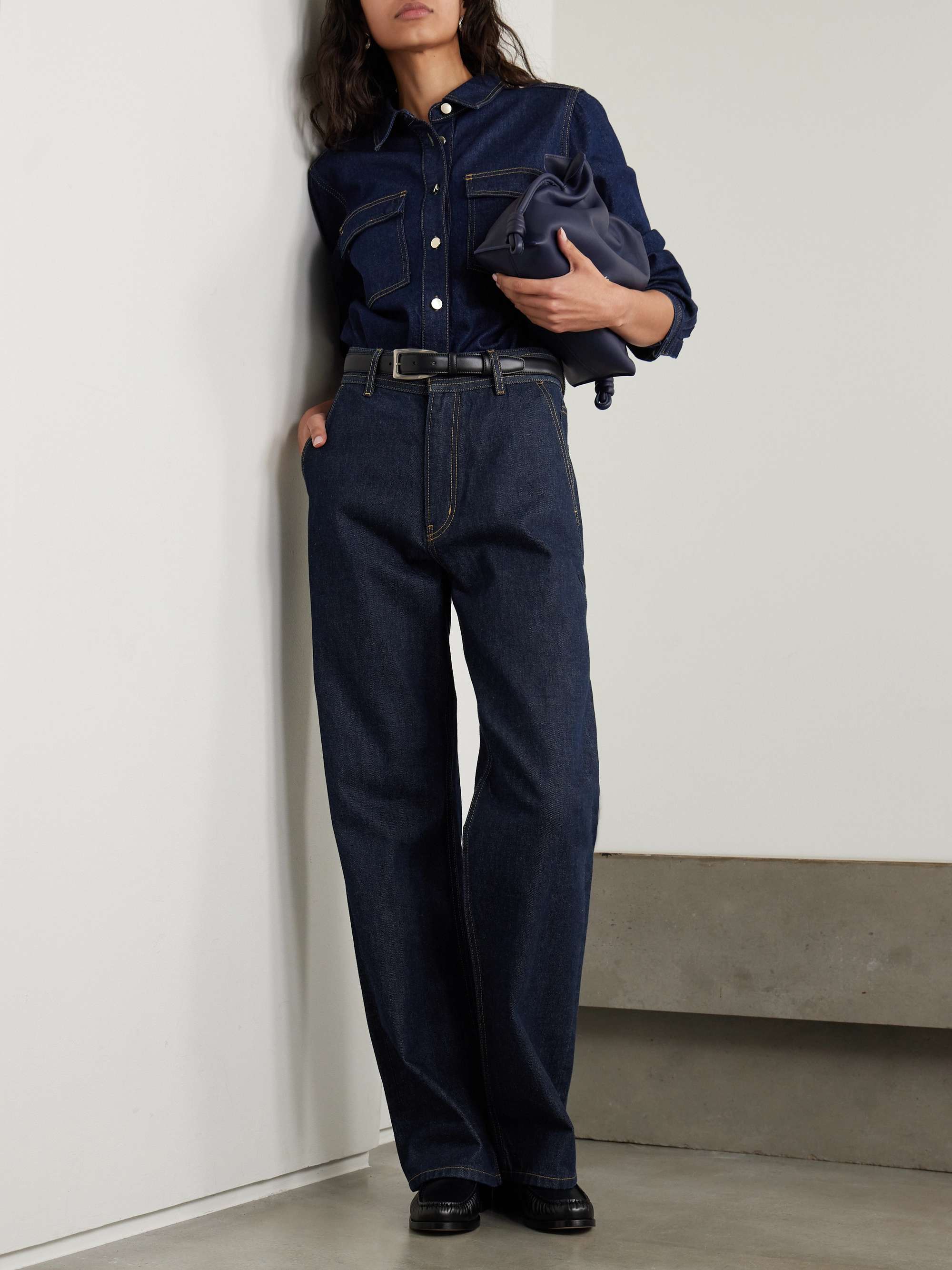 The Trapunto topstitched high-rise wide-leg organic jeans view