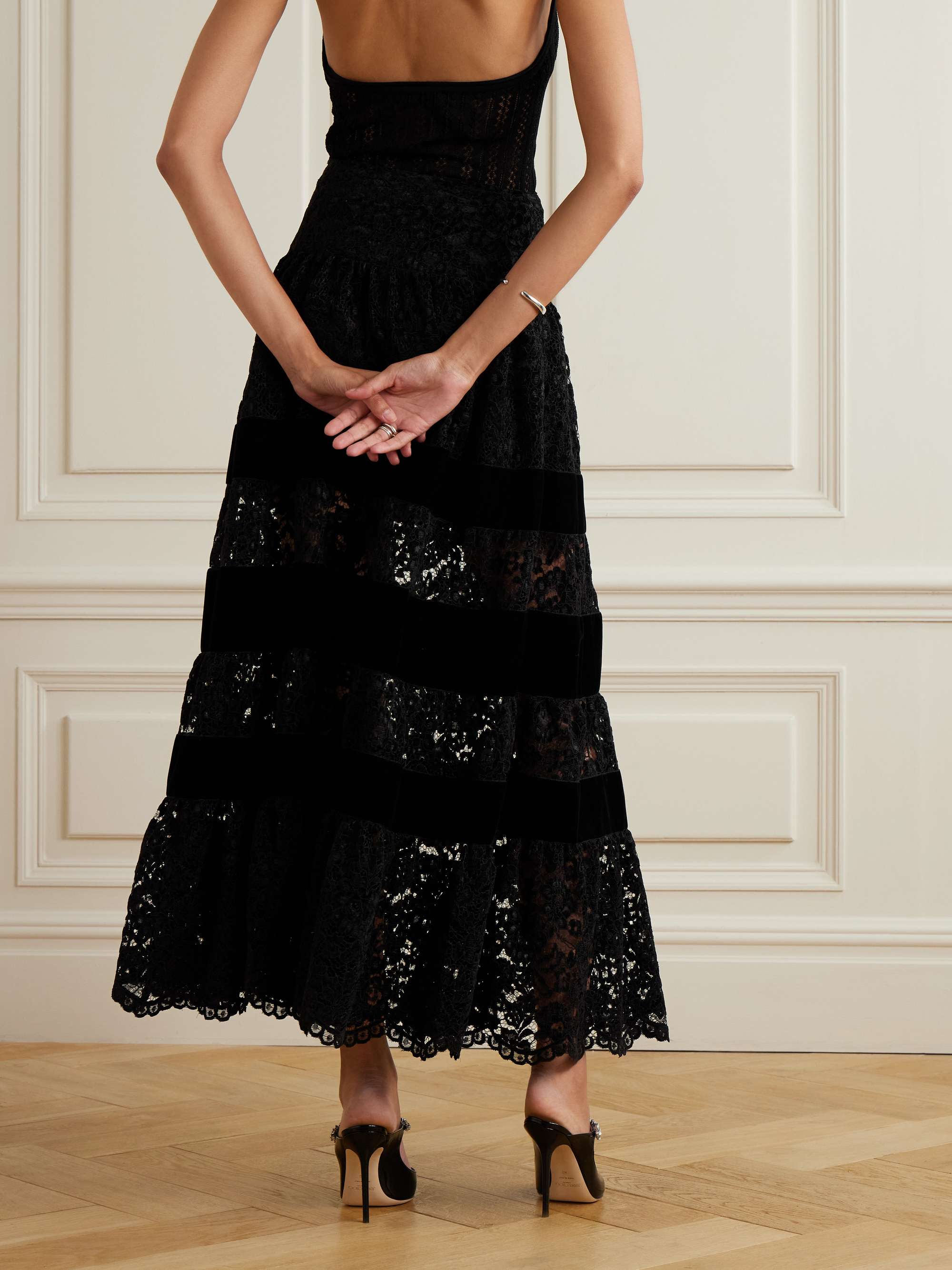 Edmee scalloped velvet-trimmed corded lace maxi skirt view