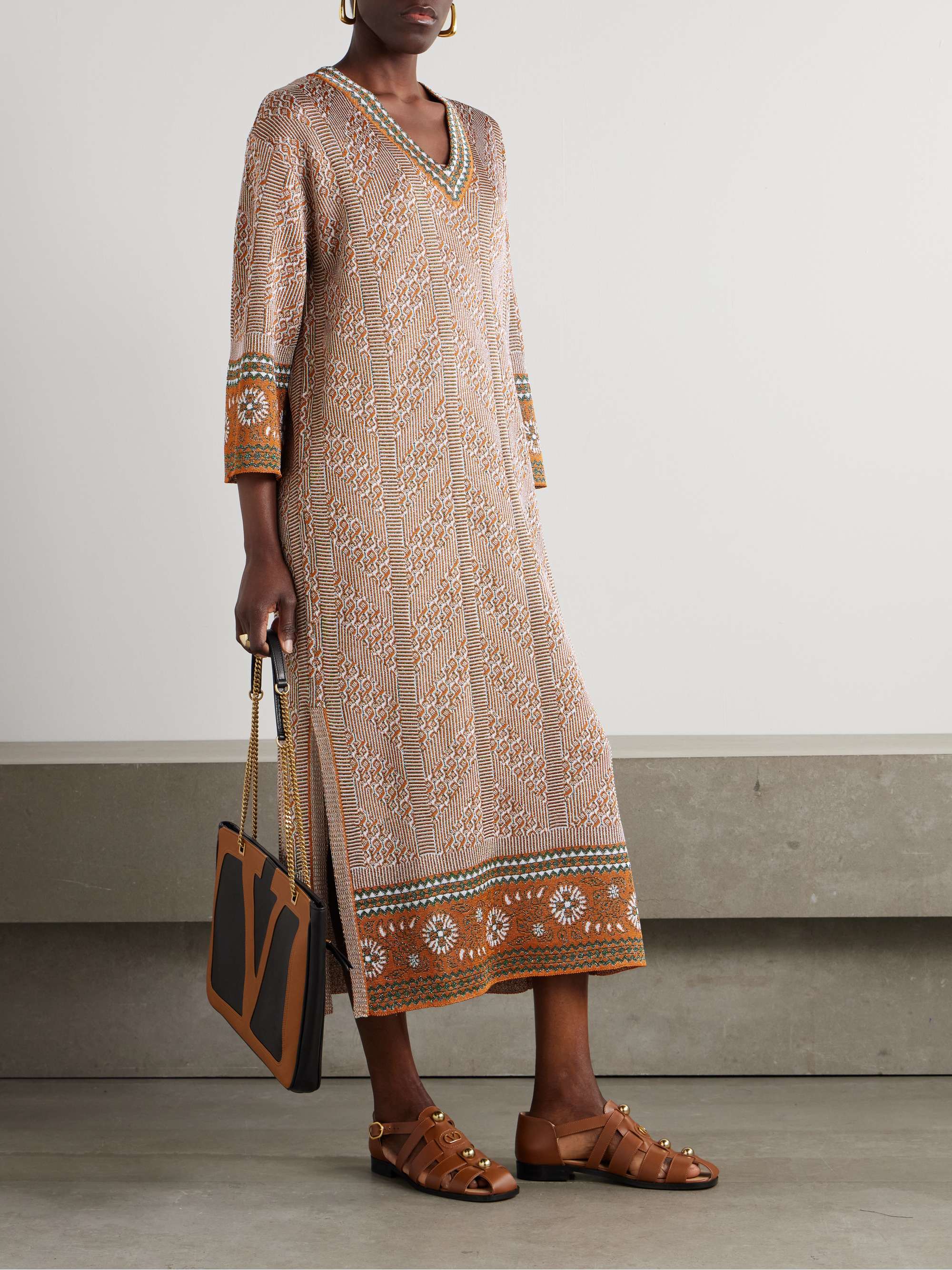 Metallic intarsia-knit midi dress view