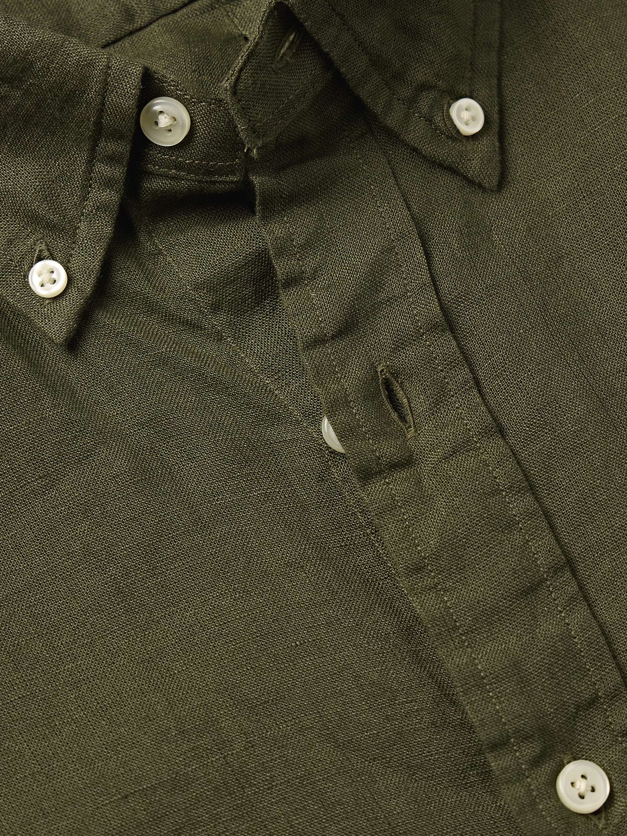 Button-Down Collar Logo-Embroidered Linen Shirt view