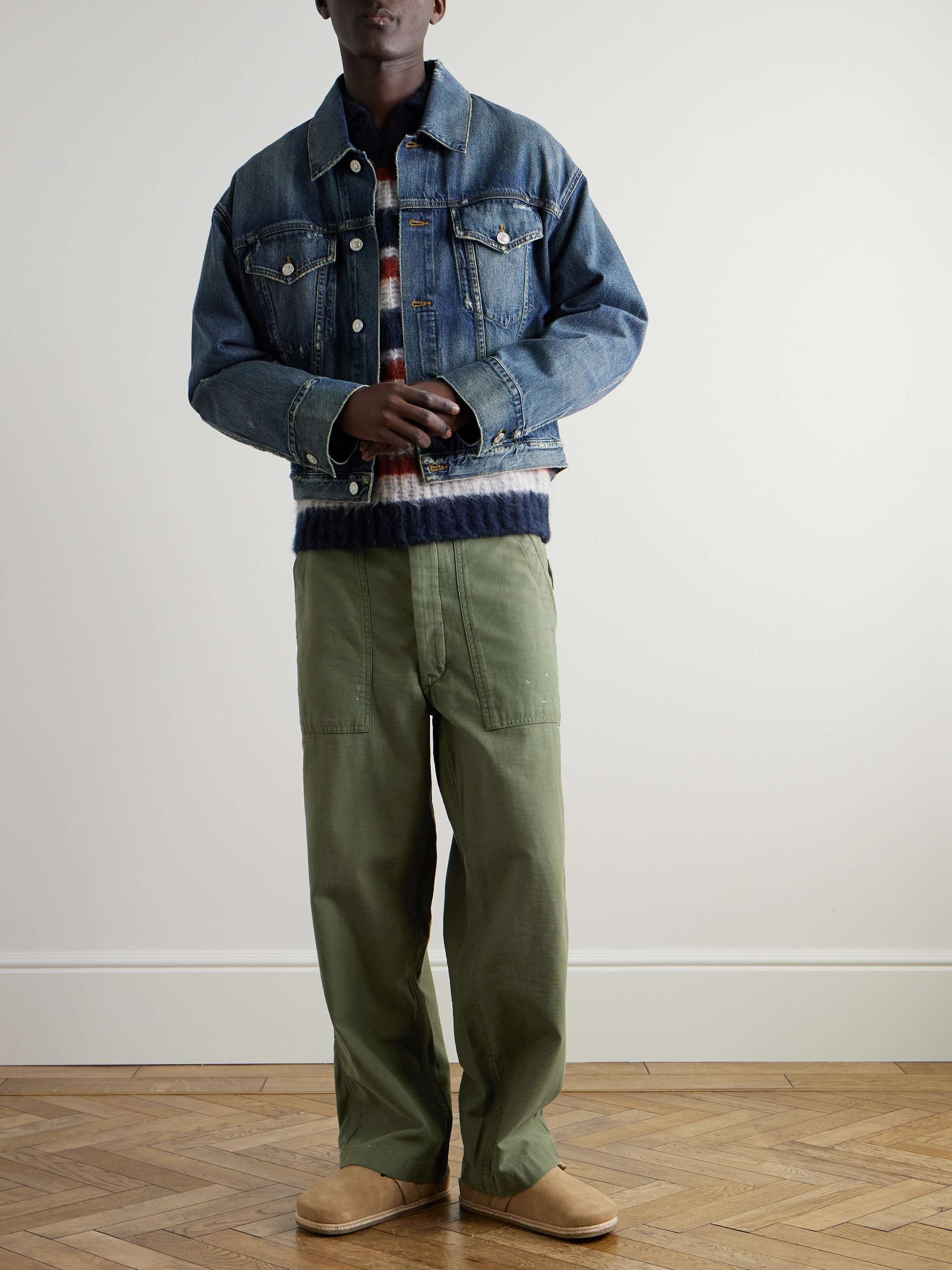 Straight-Leg Paint-Splattered Cotton-Sateen Cargo Trousers view