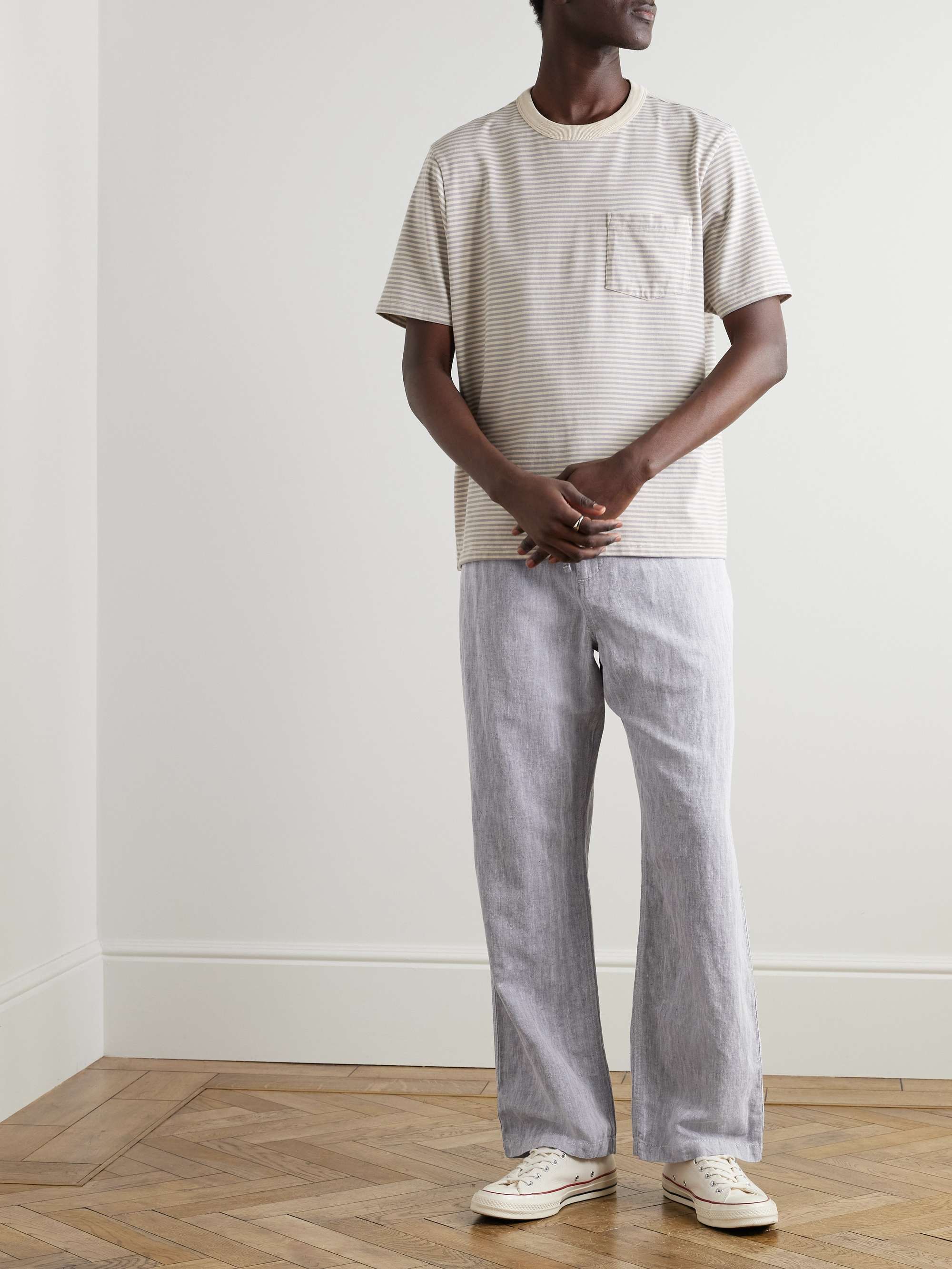 Rocha Wide-Leg Herringbone Cotton and Linen-Blend Drawstring Trousers view