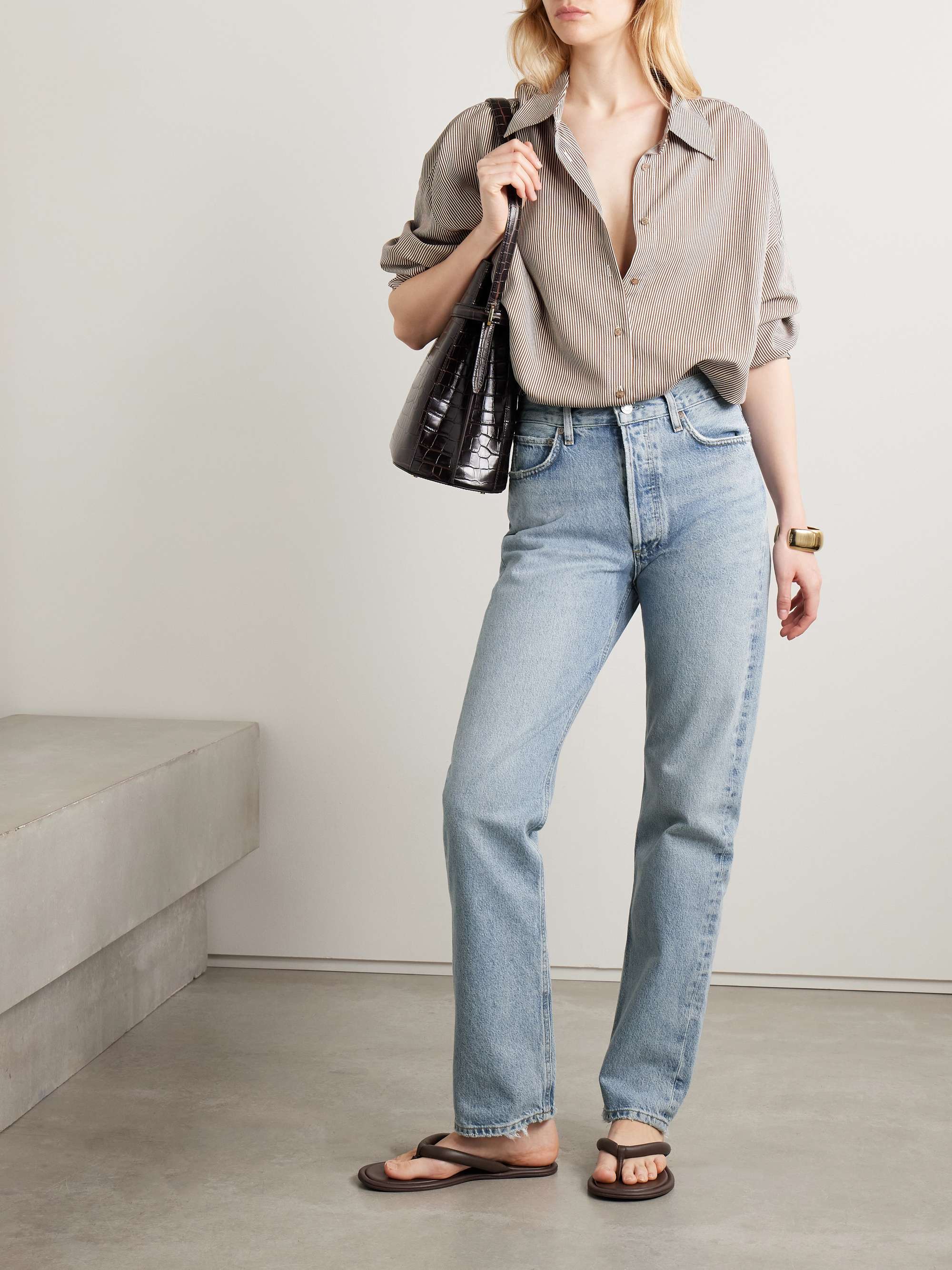 90's Pinch Waist Long frayed high-rise straight-leg jeans view