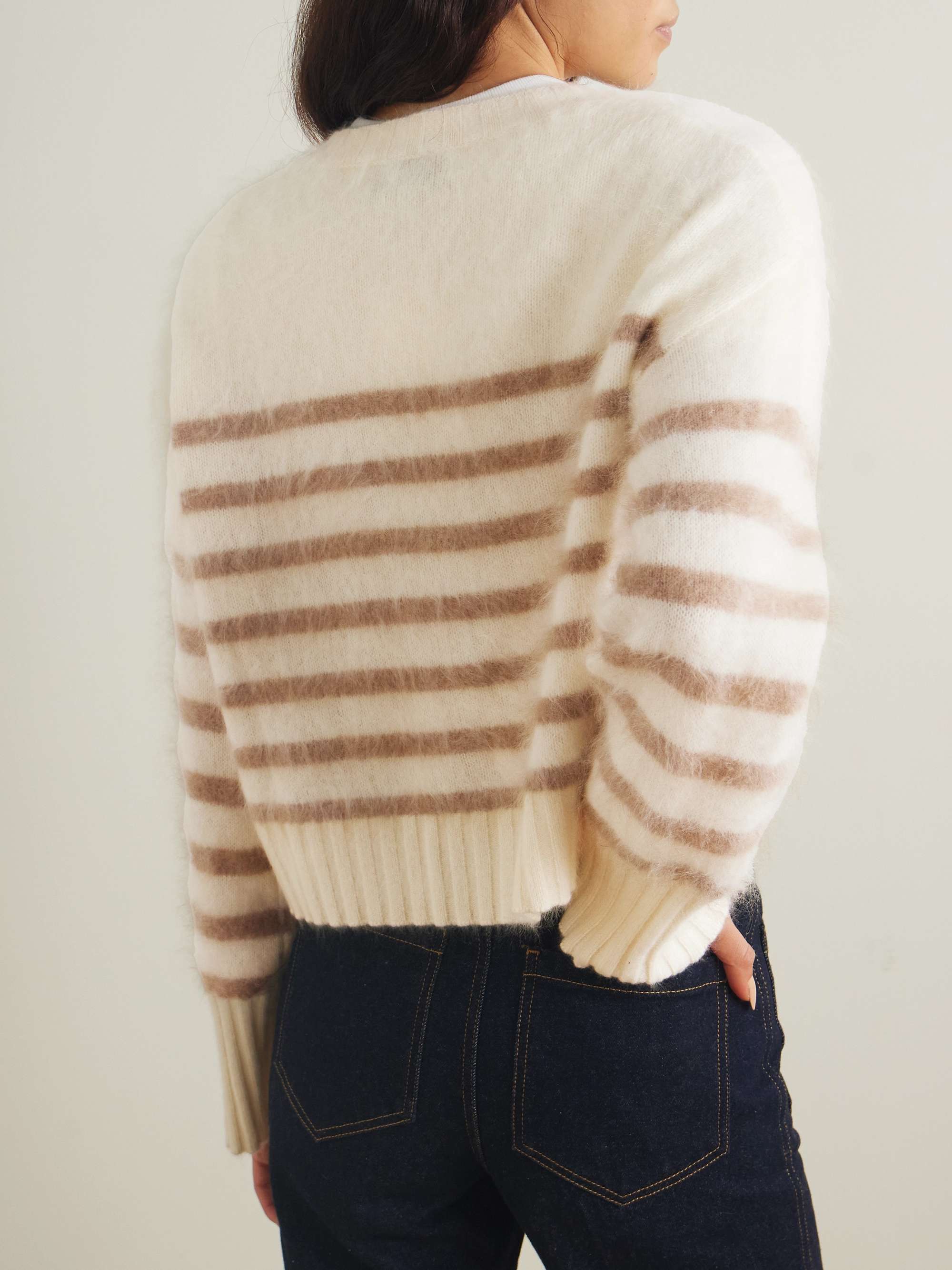 Striped brushed-cashmere cardigan view
