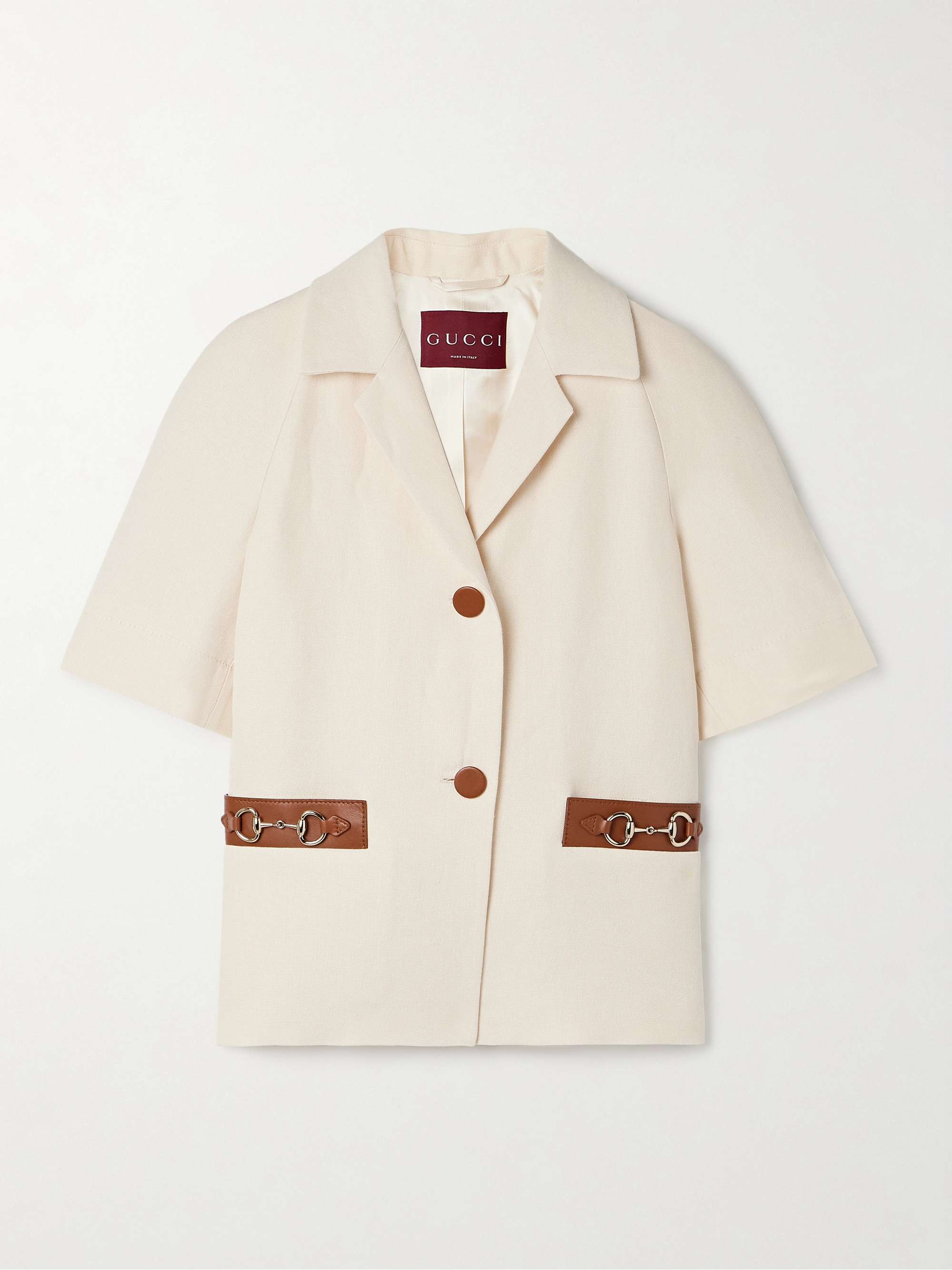 Horsebit-detailed leather-trimmed linen-canvas jacket view