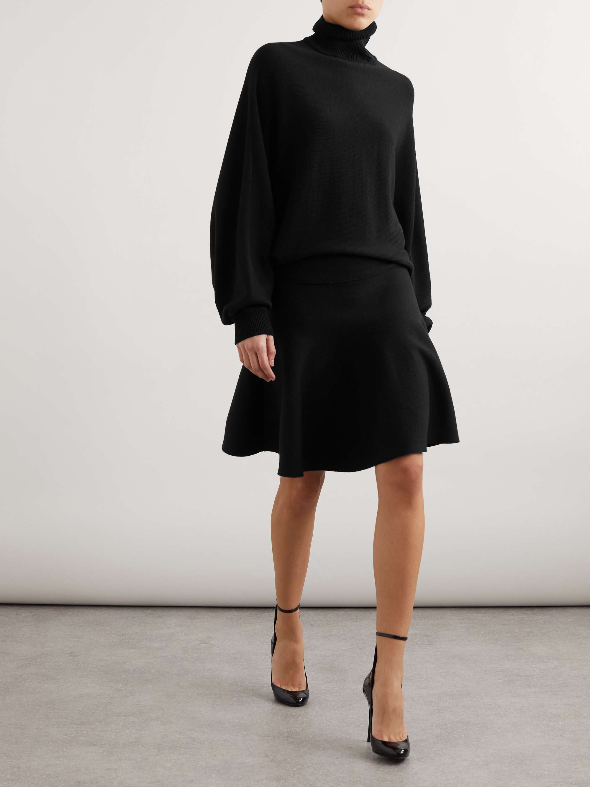 Pleated virgin wool and wool-blend turtleneck mini dress view