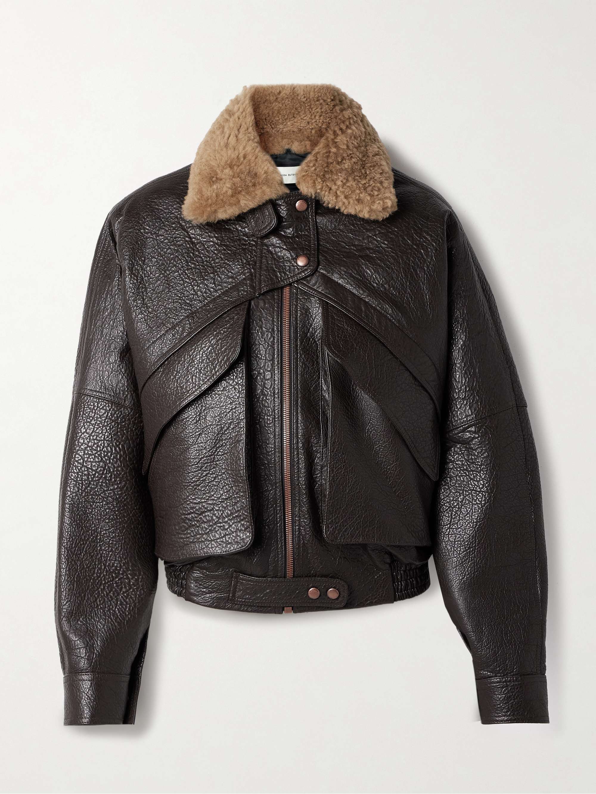 Shearling-trimmed textured-leather jacket view
