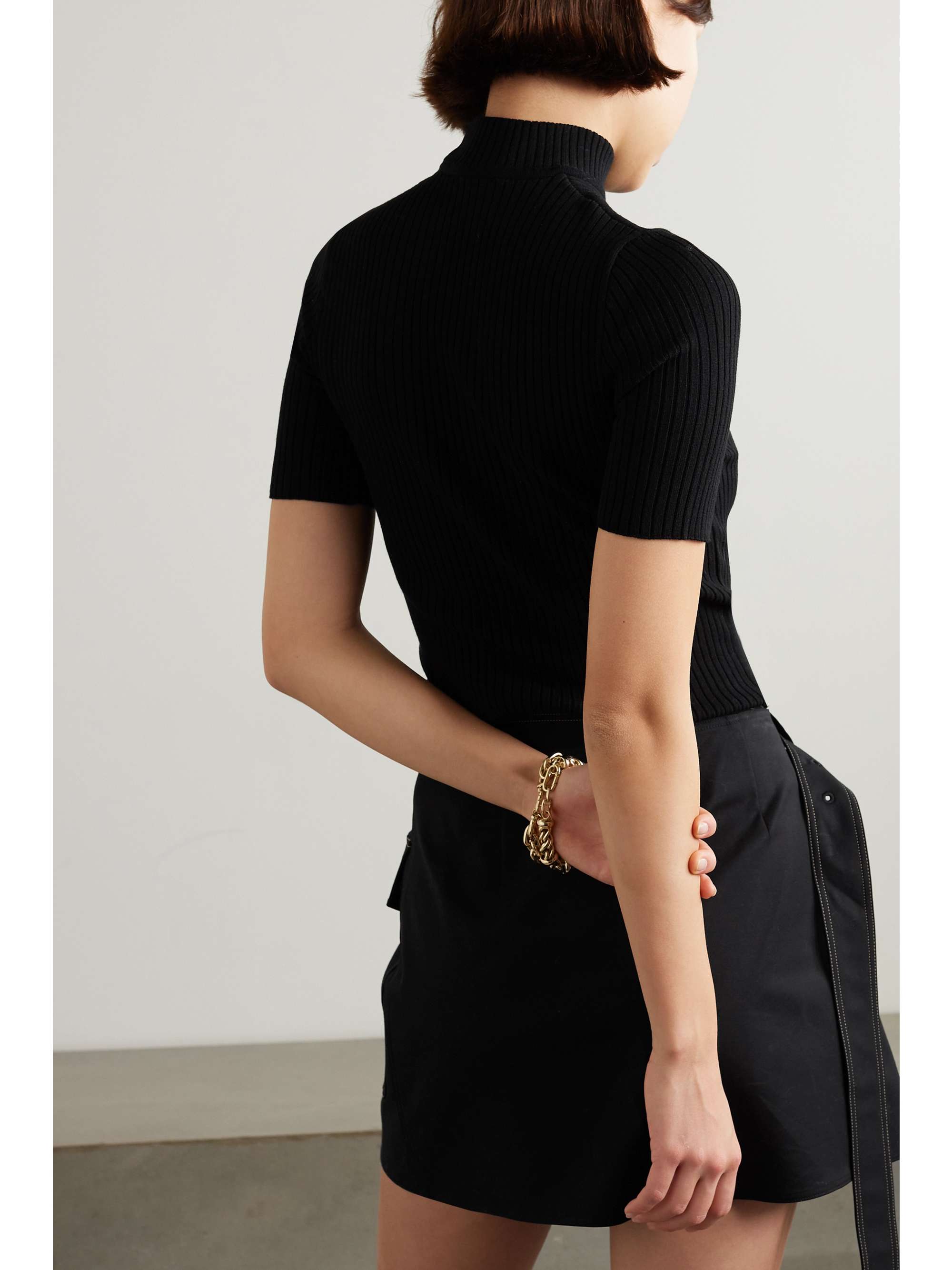 Embroidered ribbed-knit top view