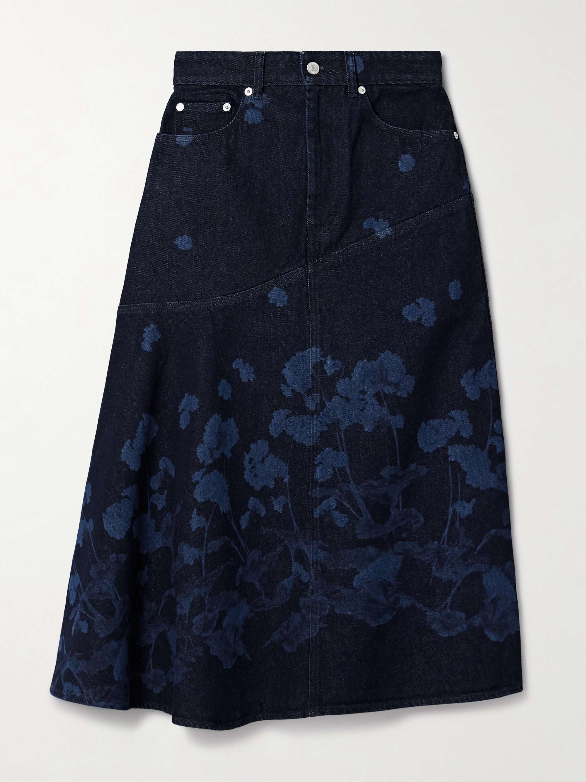 Paneled floral-print denim midi skirt view
