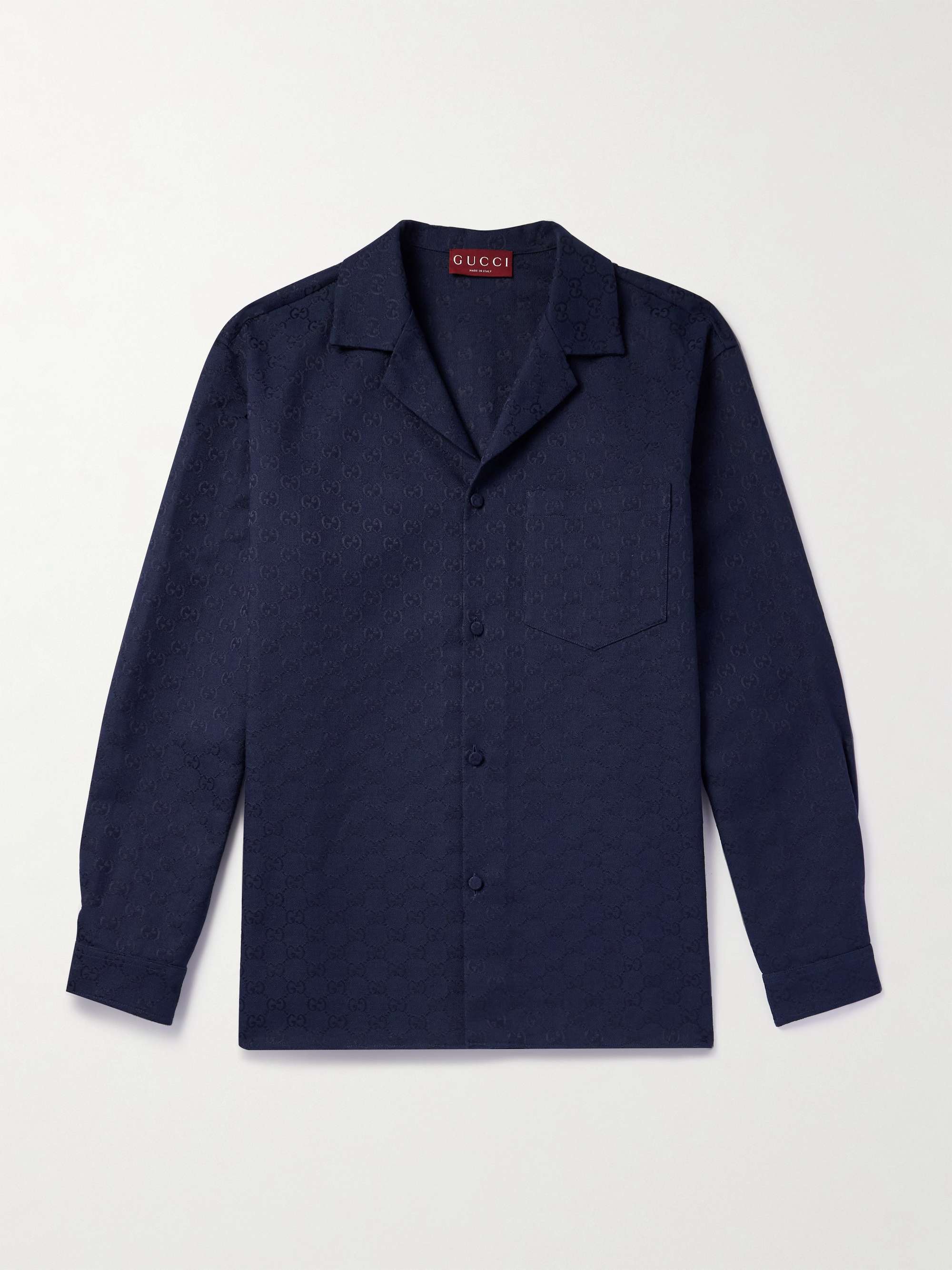 Camp-Collar Logo-Jacquard Cotton-Blend Canvas Shirt view