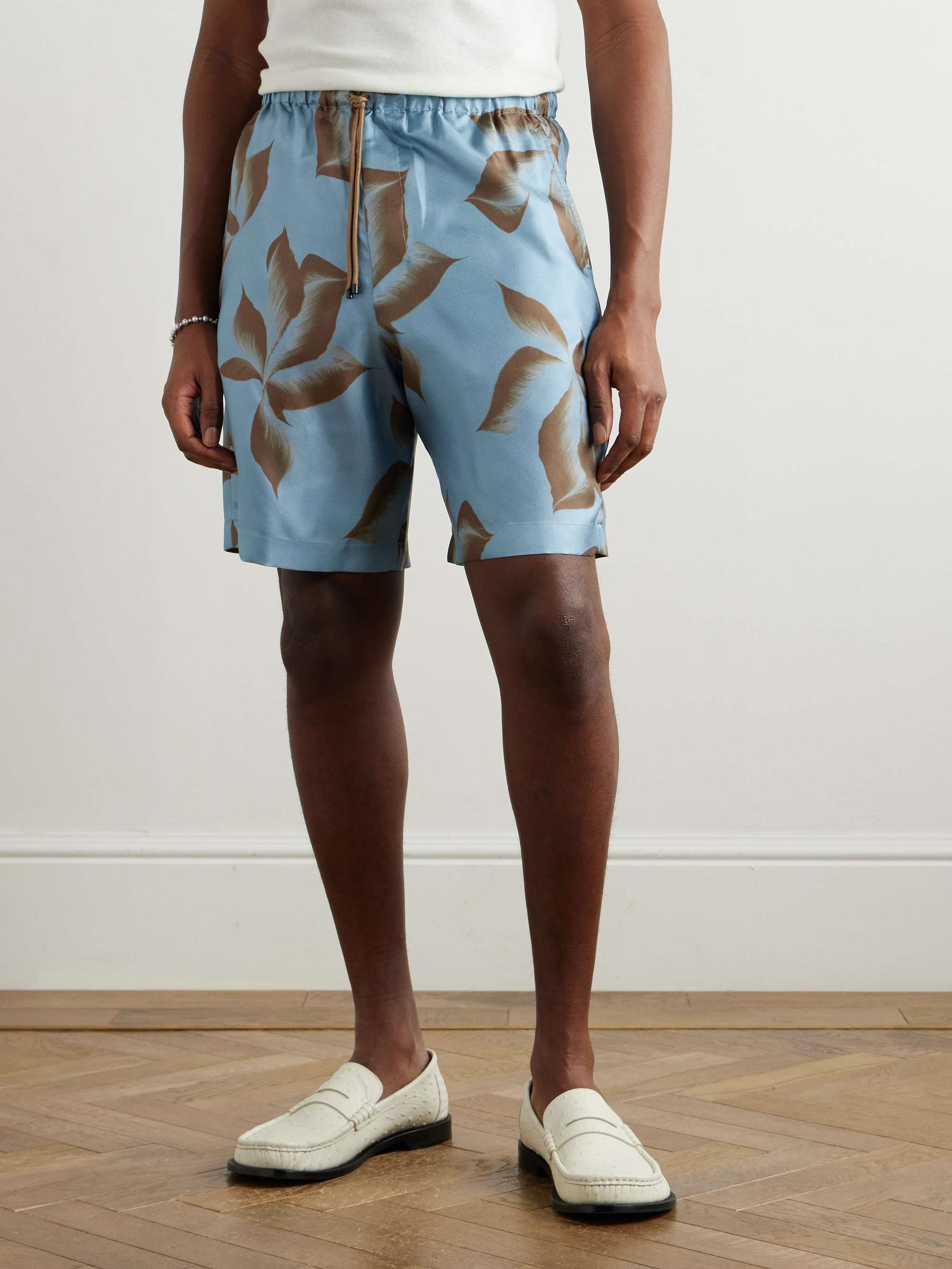 Straight-Leg Printed Silk-Twill Drawstring Shorts view