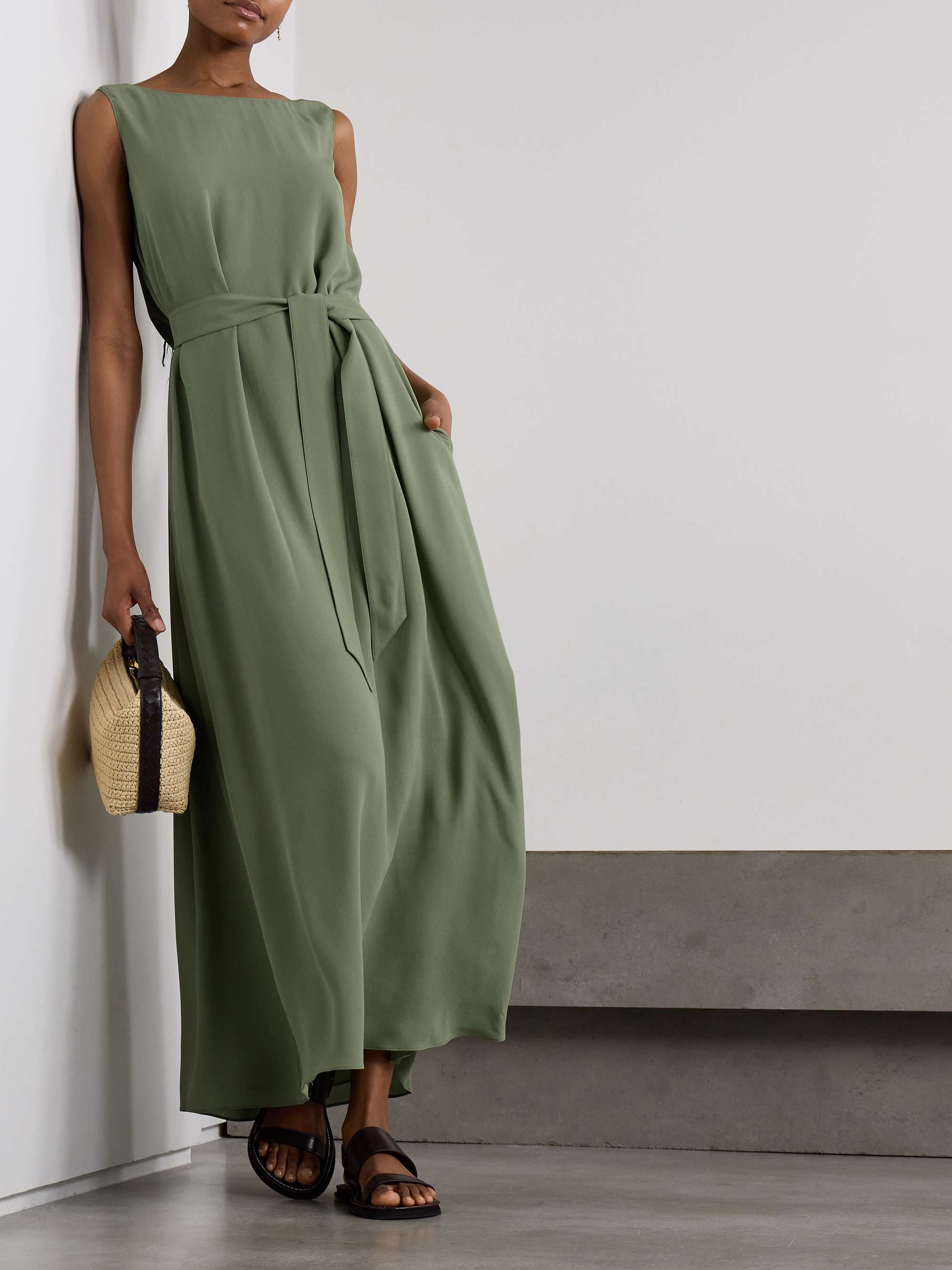 Belted silk-crepe maxi dress view