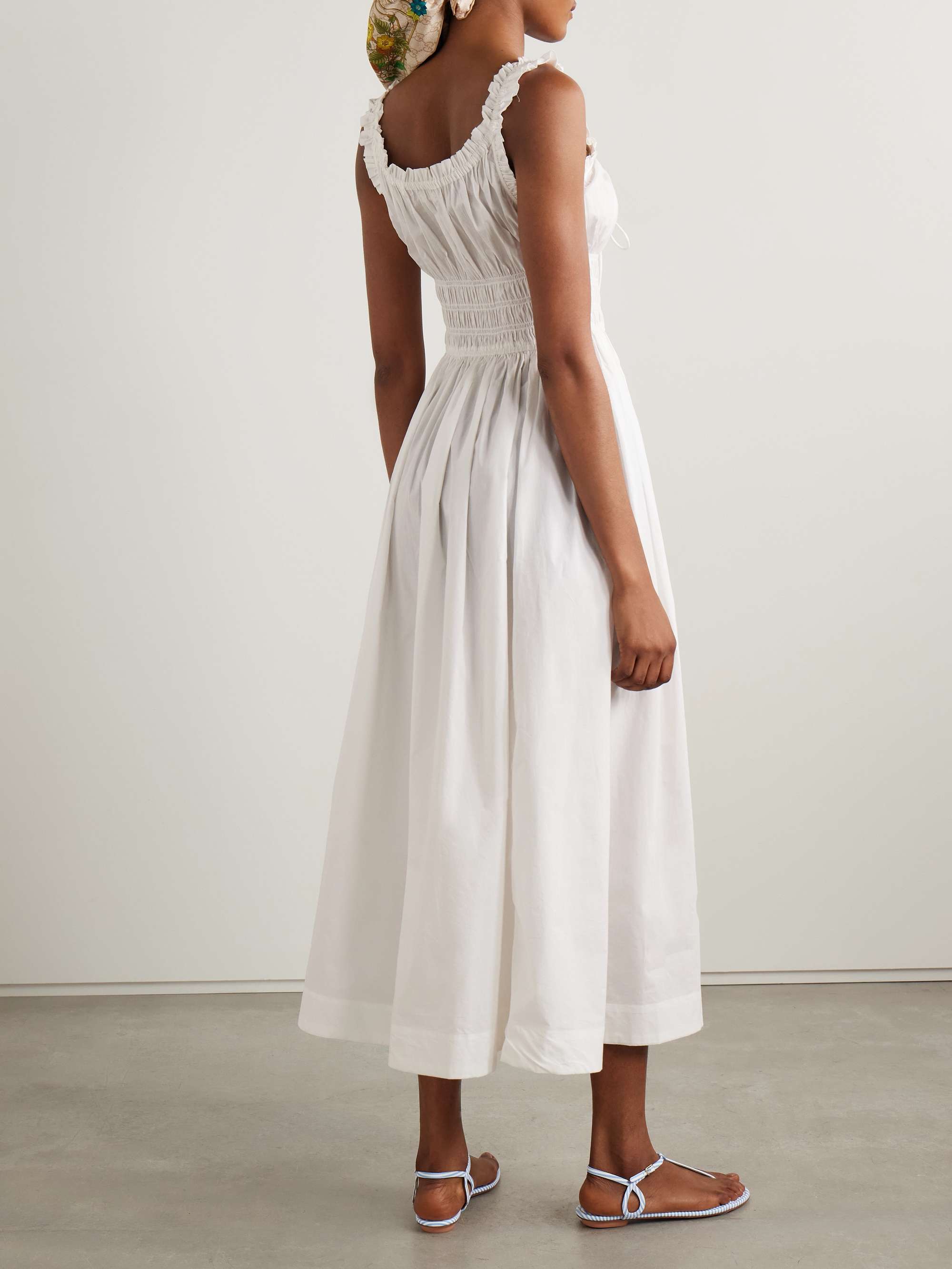 Emmaretta tie-detailed shirred cotton-voile midi dress view