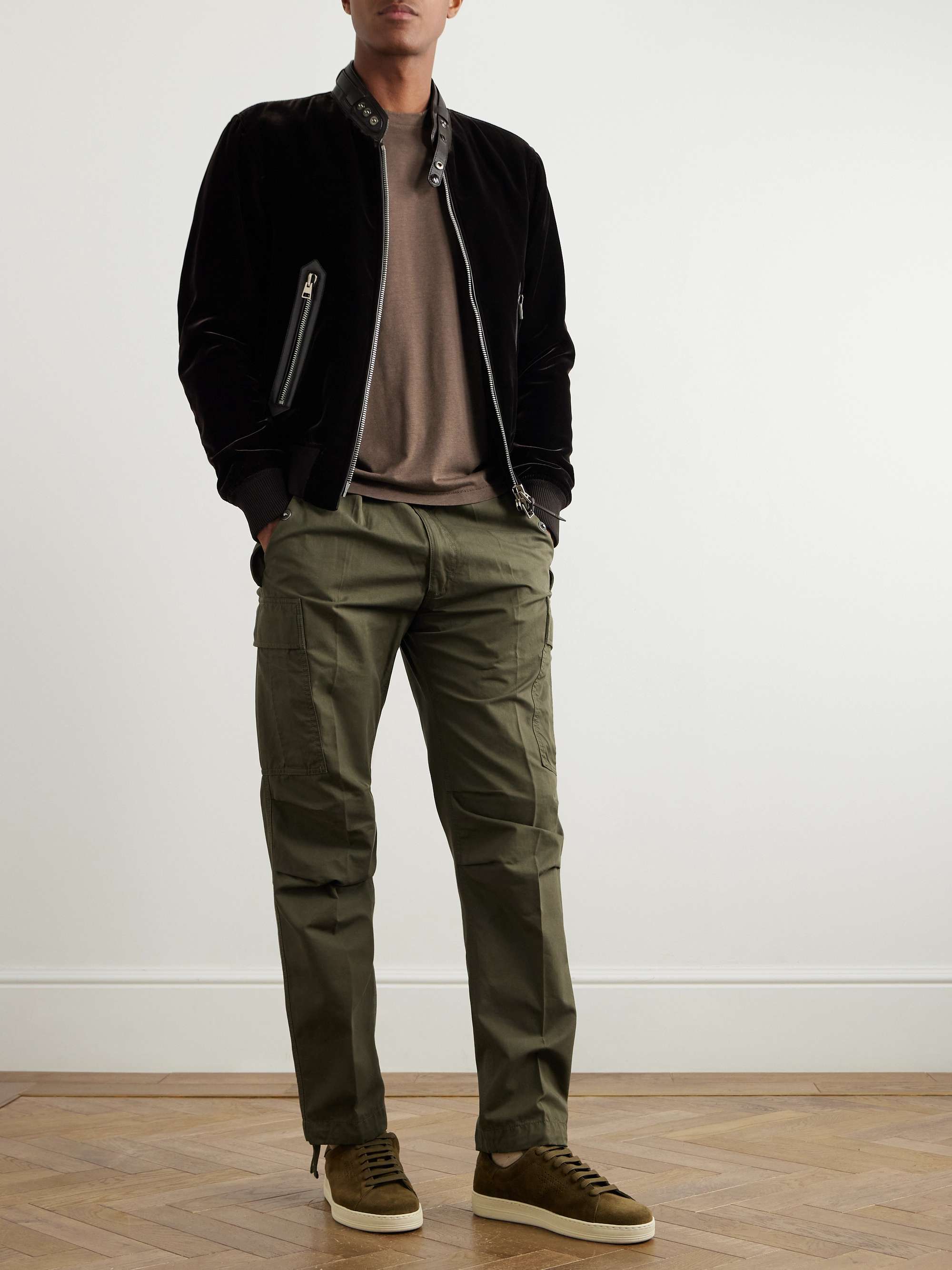 Straight-Leg Pleated Cotton-Twill Drawstring Cargo Trousers view