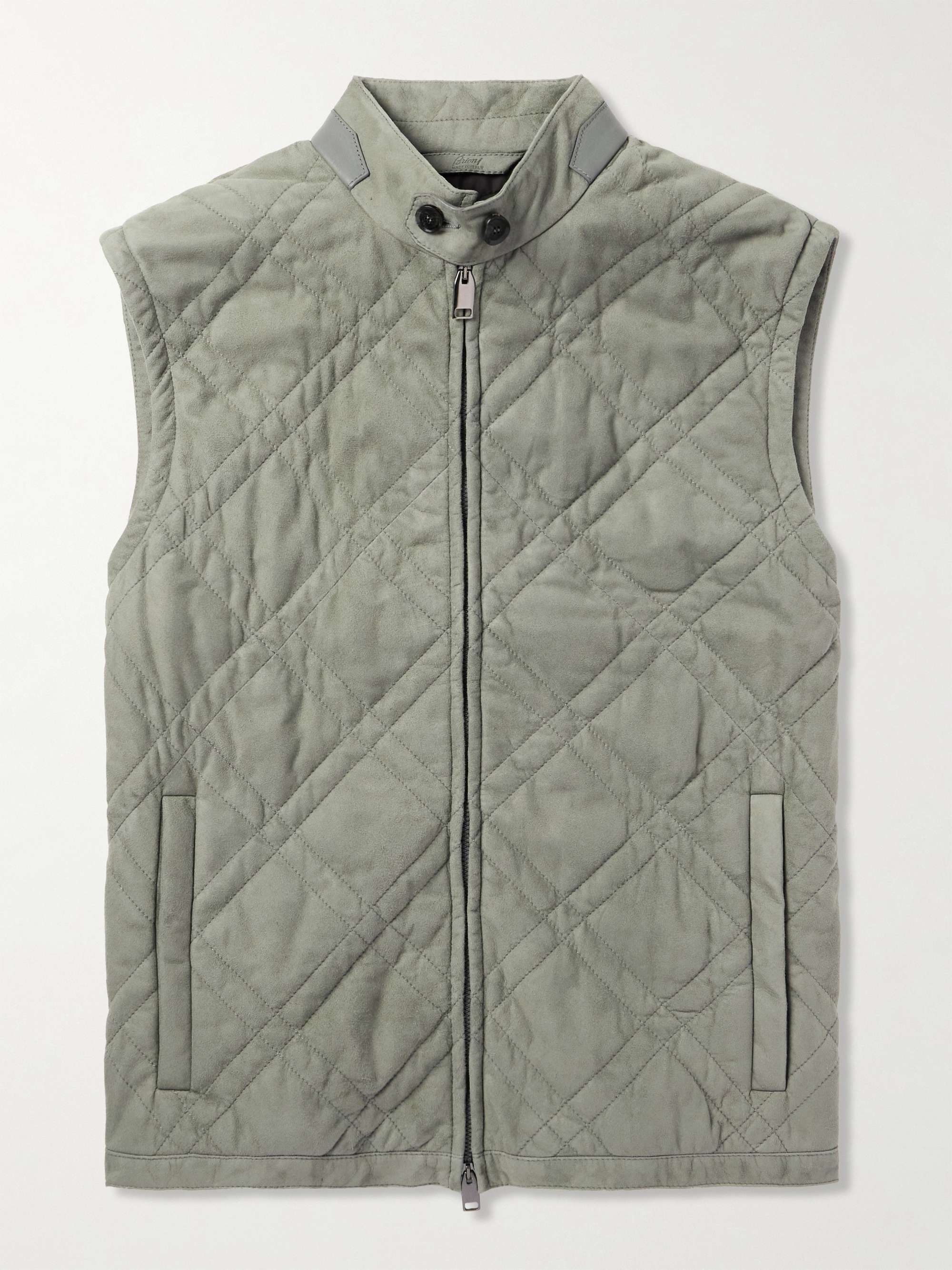 Leather-Trimmed Quilted Padded Suede Gilet view