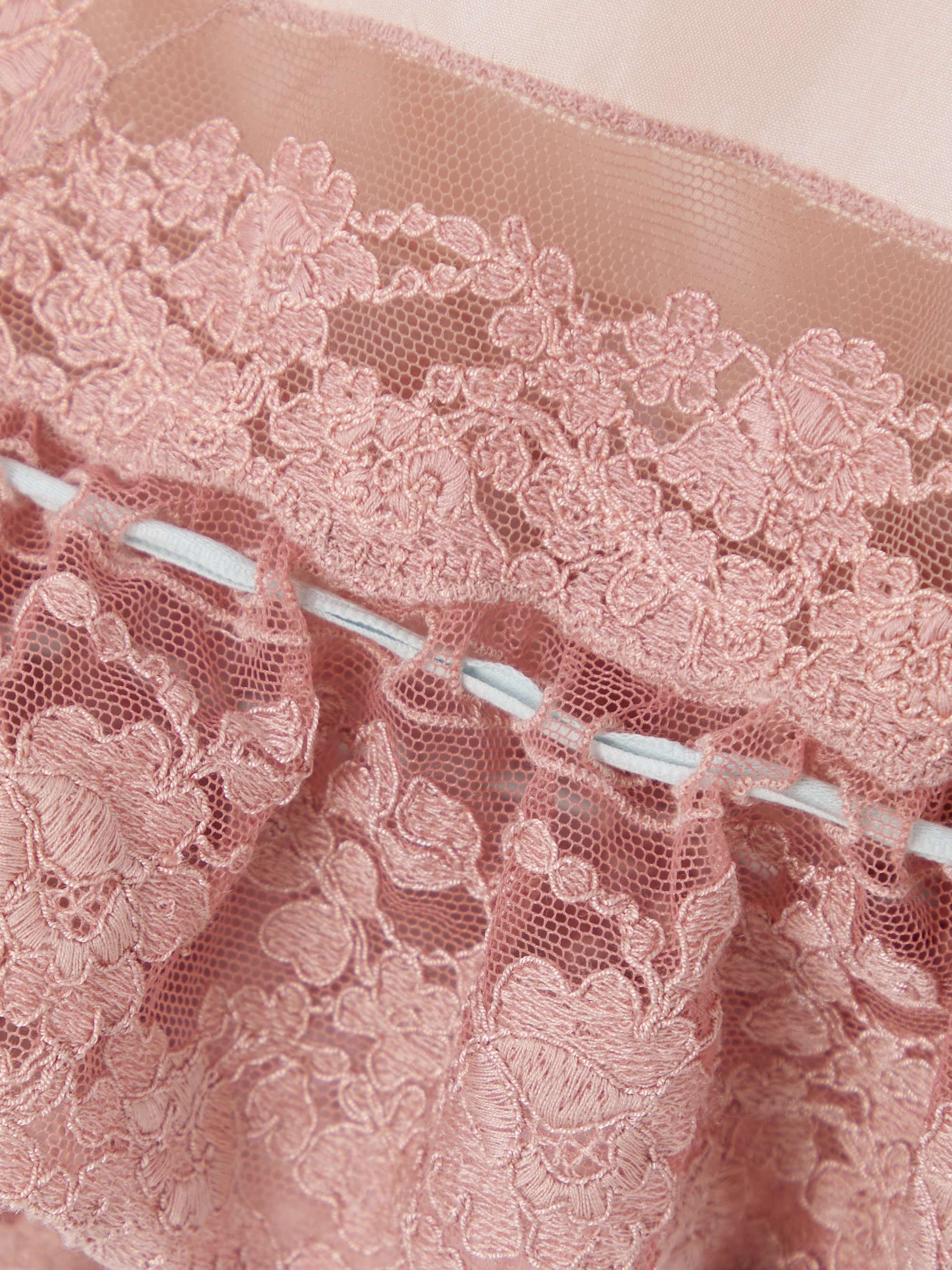 Cropped lace-trimmed silk-satin top view