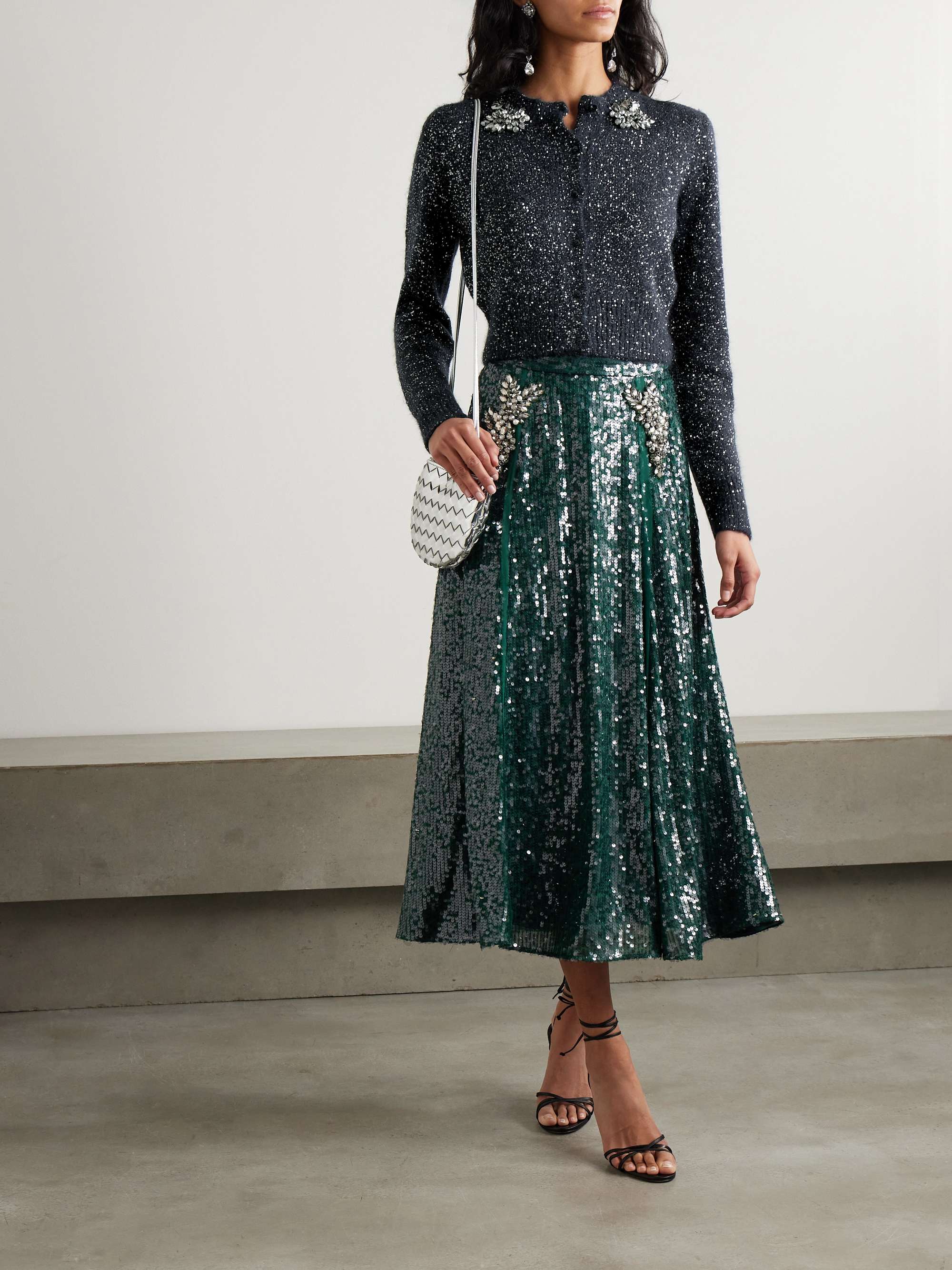 Embellished sequined chiffon midi skirt view