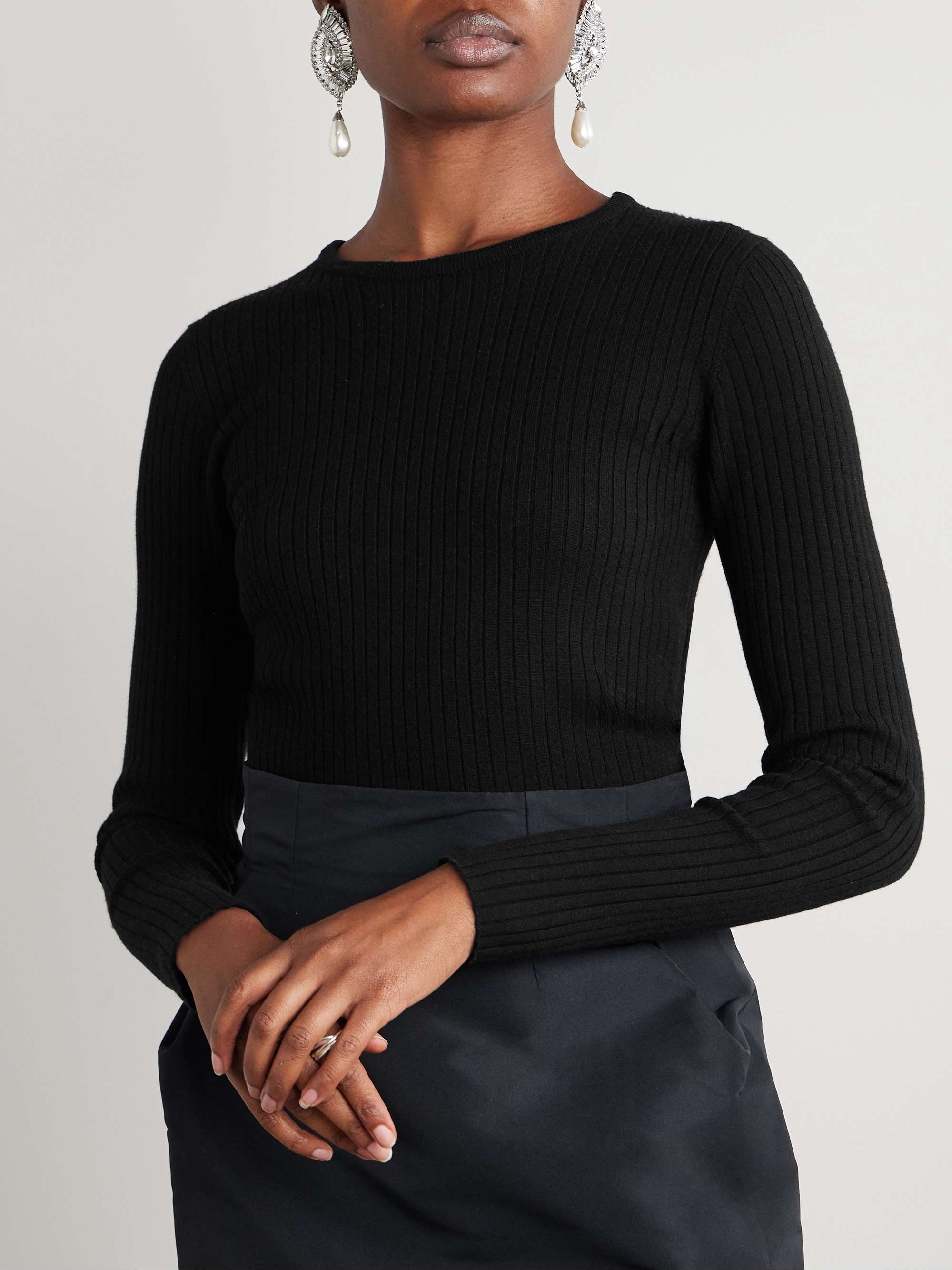 Convertible embellished crochet-trimmed ribbed wool sweater view