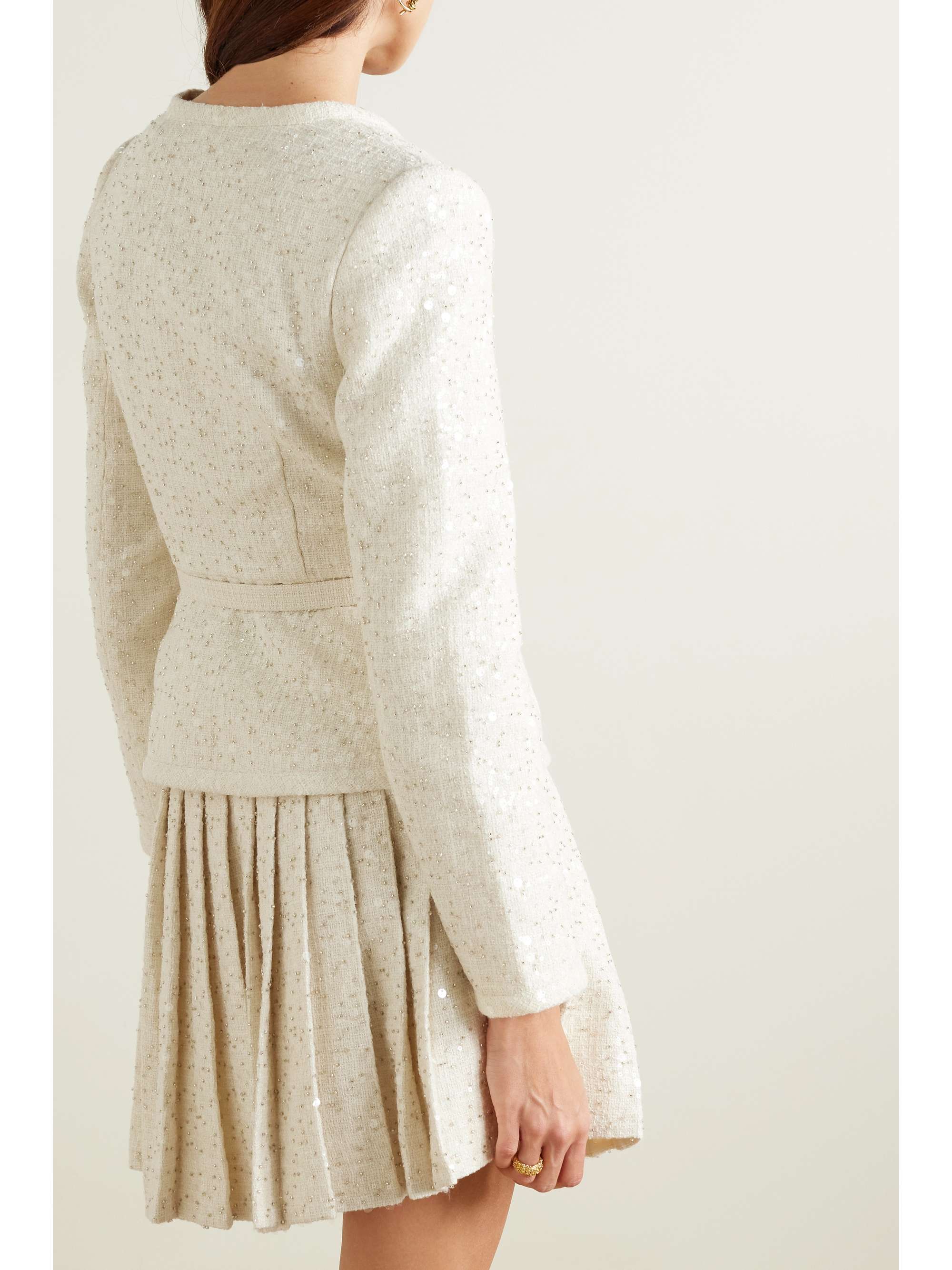 Belted embellished bouclé mini dress view