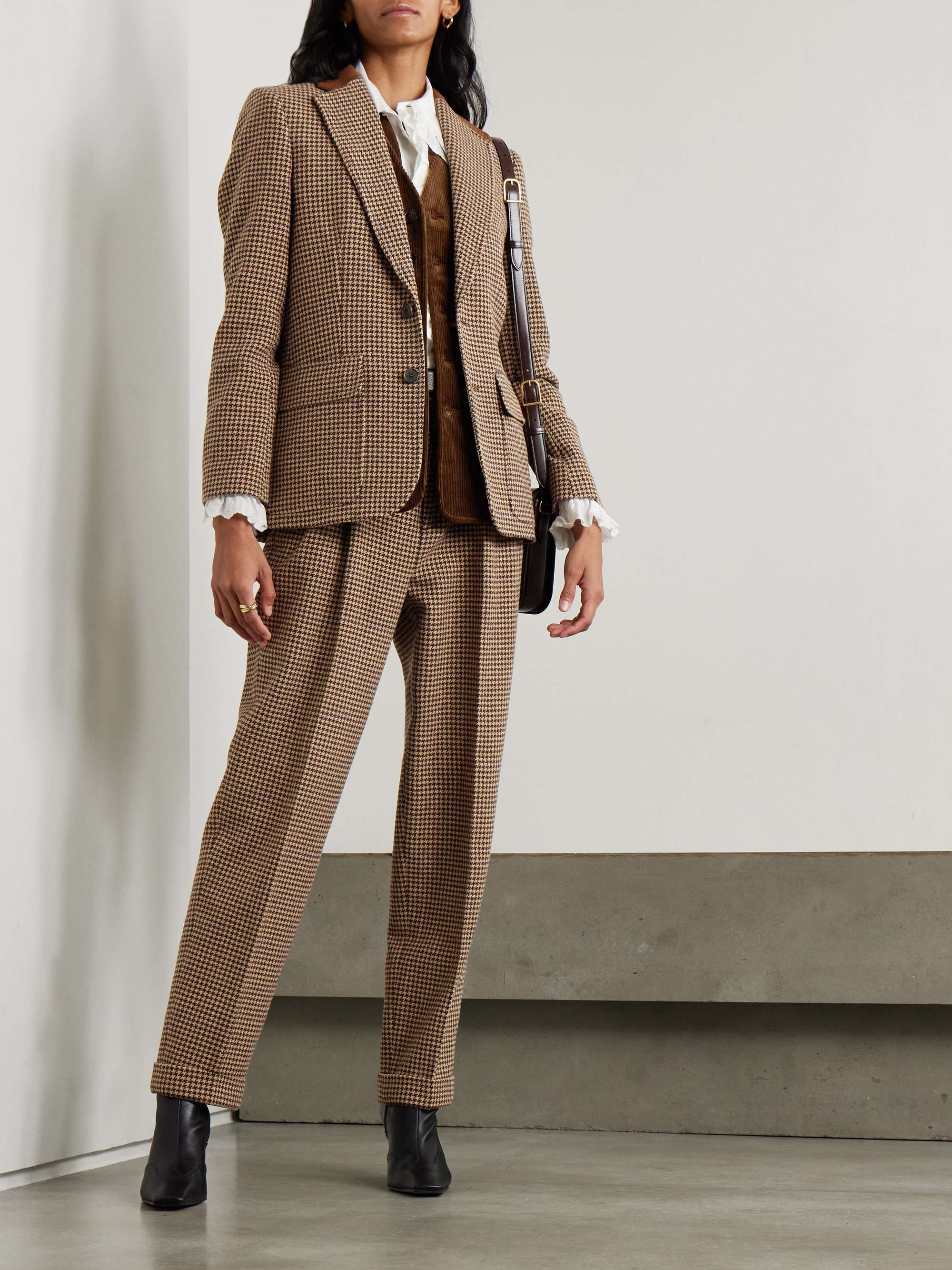 Pleated houndstooth tweed tapered pants view