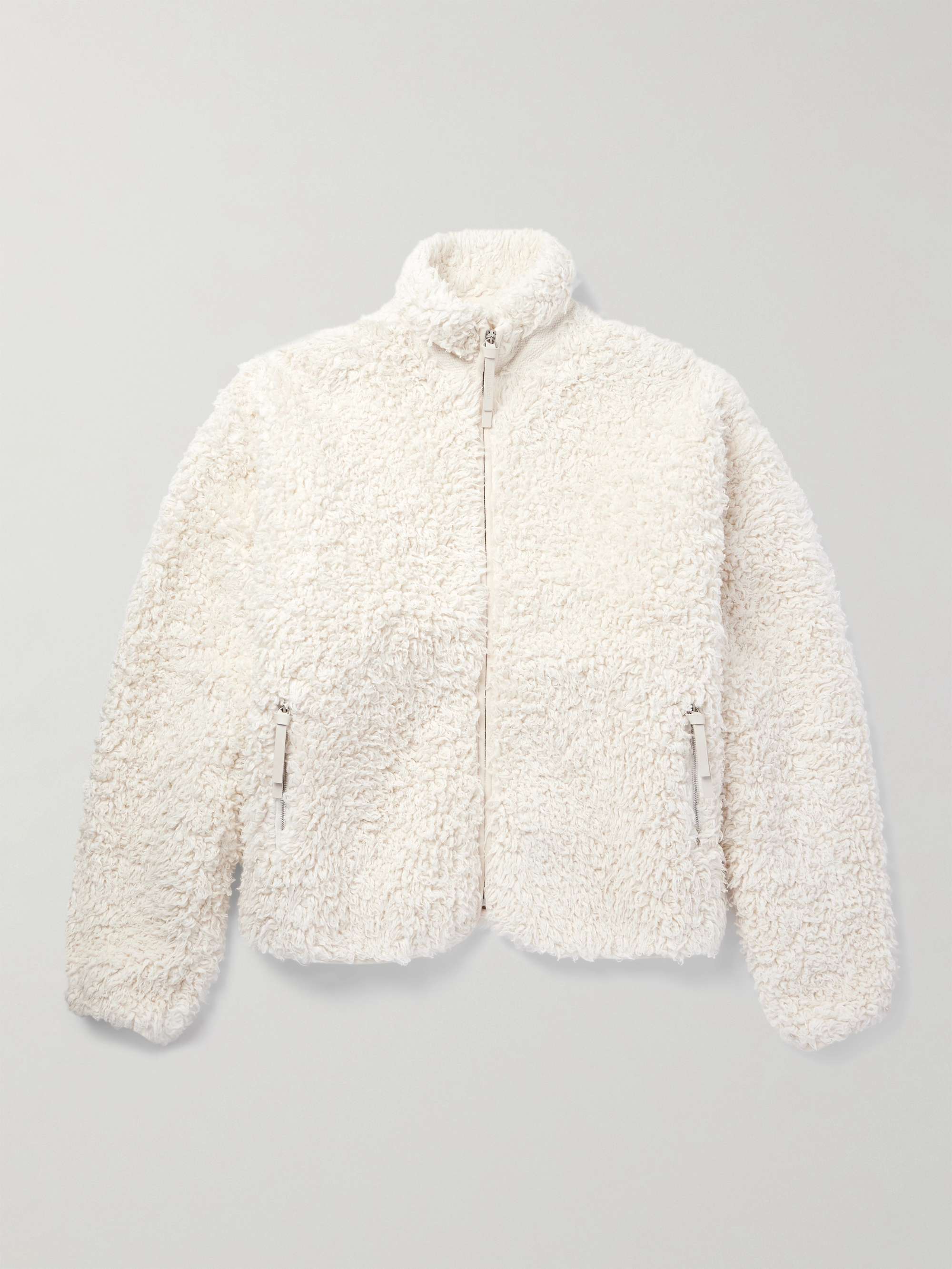 Leather-Trimmed Cotton-Fleece Jacket view