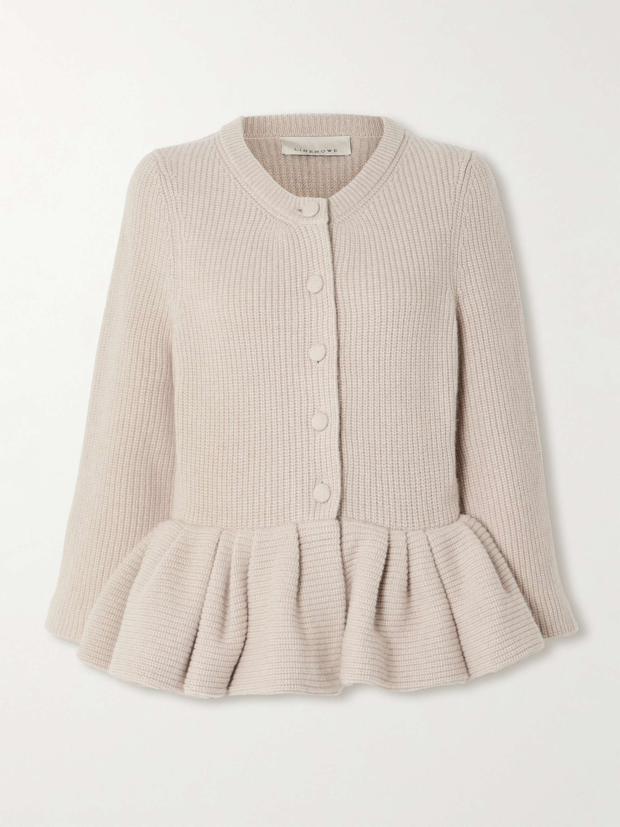 Ruffled cashmere peplum cardigan view